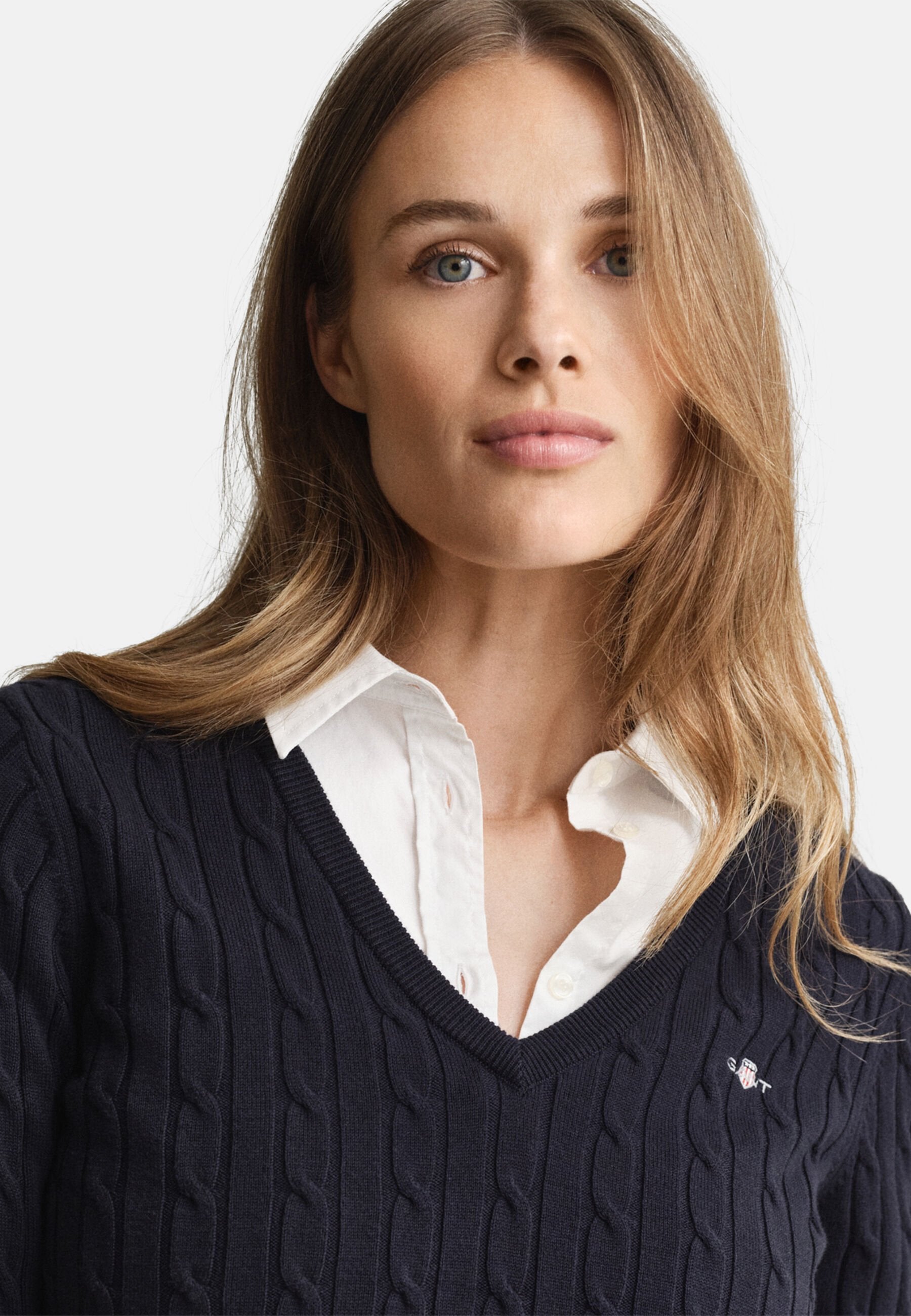 STRETCH CABLE V-NECK - Jumper - evening blue