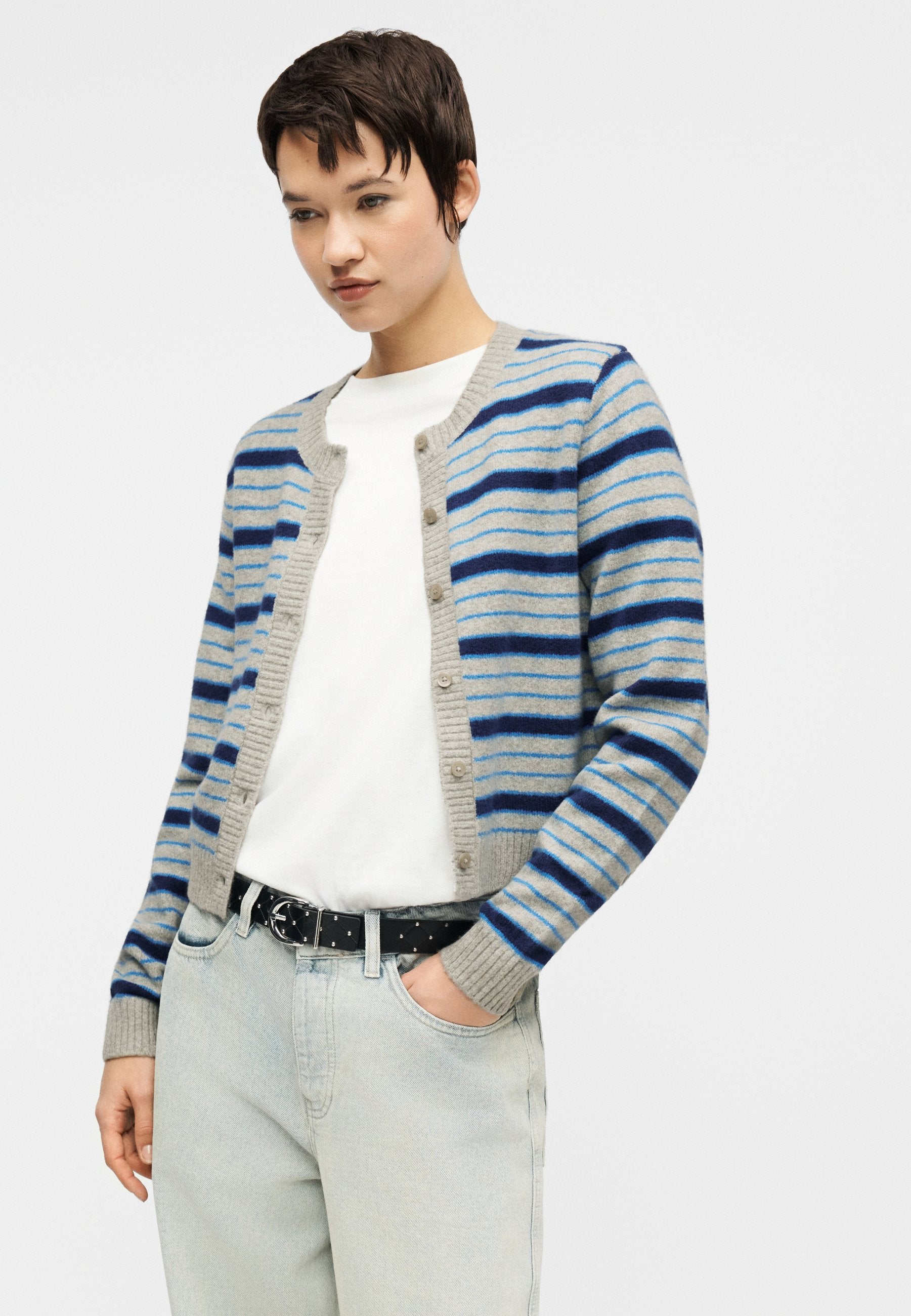 DOLLY STRIPE CARDIGAN - Cardigan - cement heather/bright azure