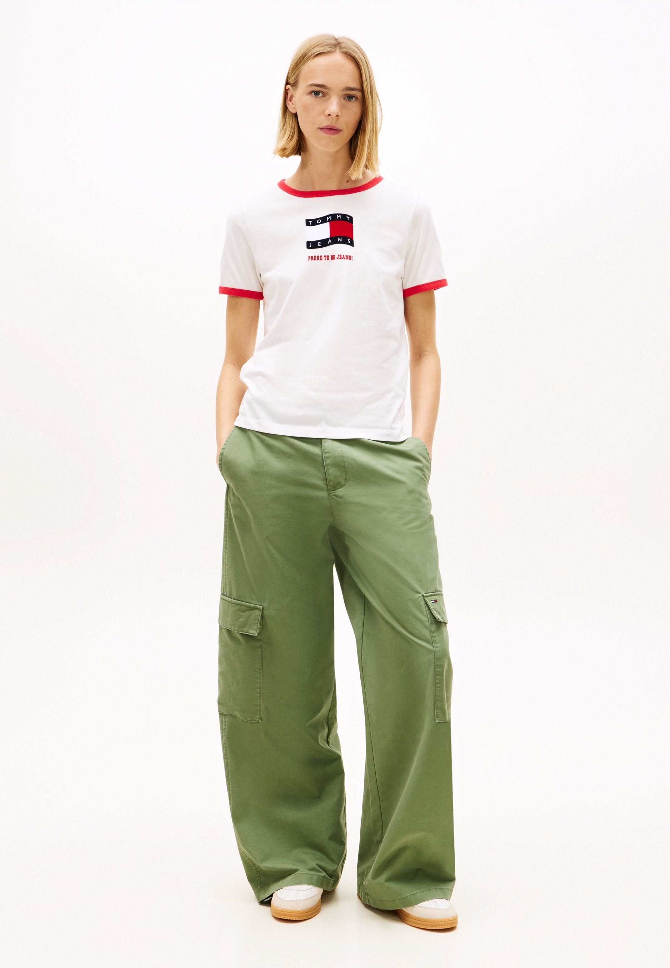 LOW RISE STRAIGHT WIDE LEG CARGO TROUSERS - Cargo trousers - bay leaf