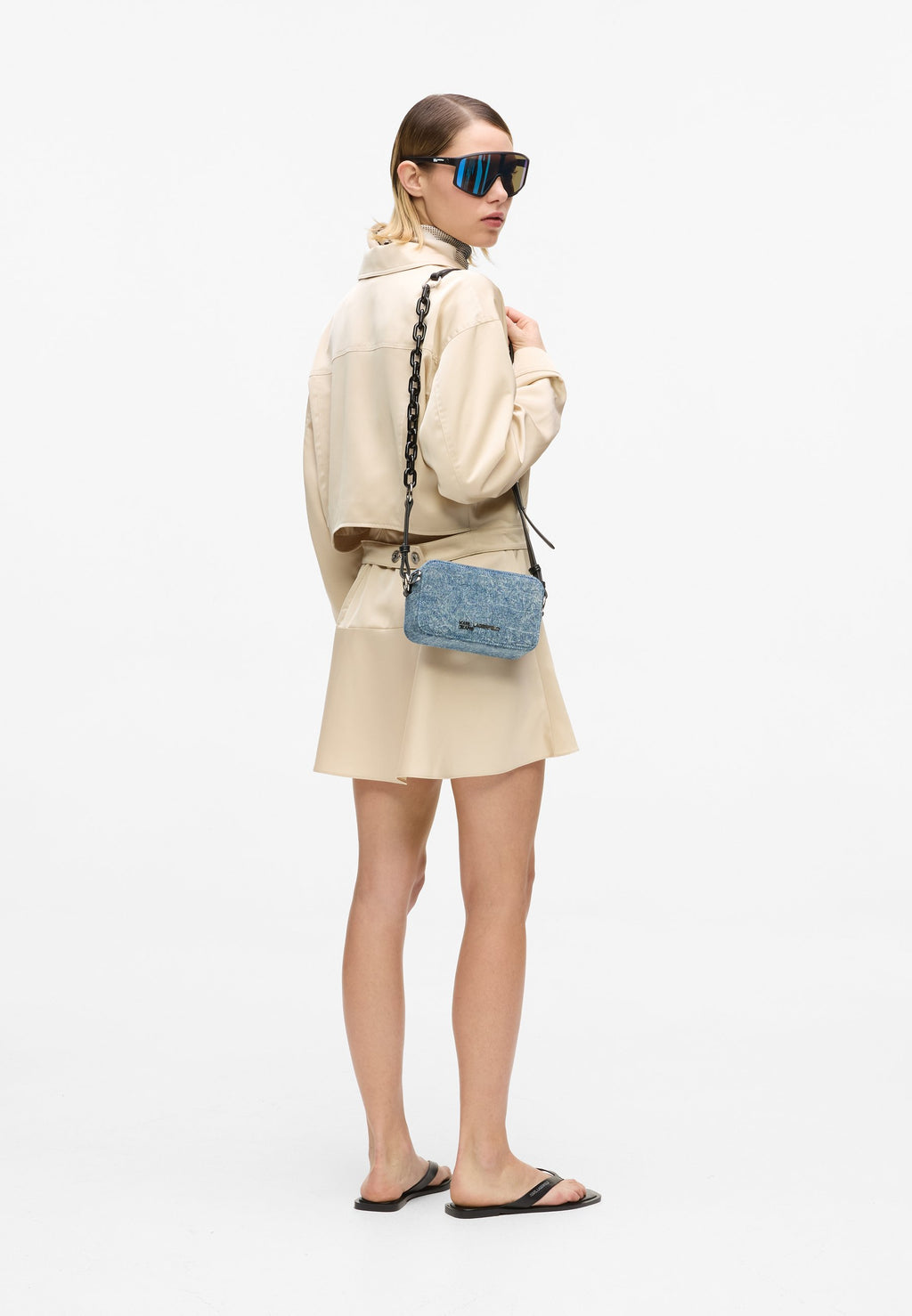 DENIM CHAIN - Cross body bag - washed medium blue