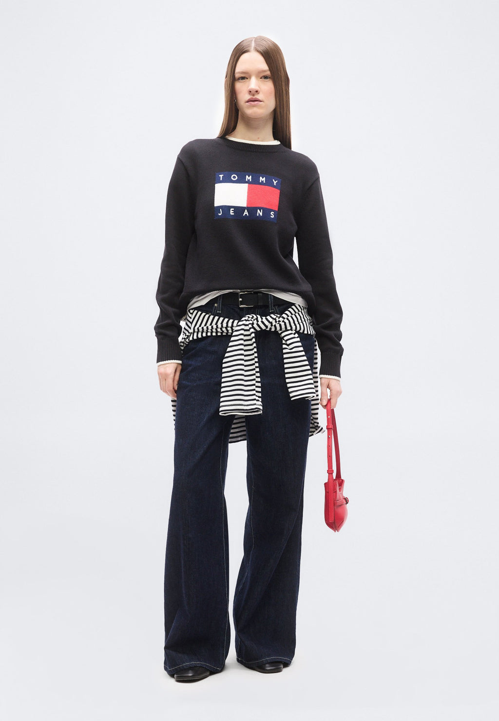 PULL DRAPEAU INTARSIA DÉTAILS CONTRATS COUPE DÉTENDUE - Pull - black