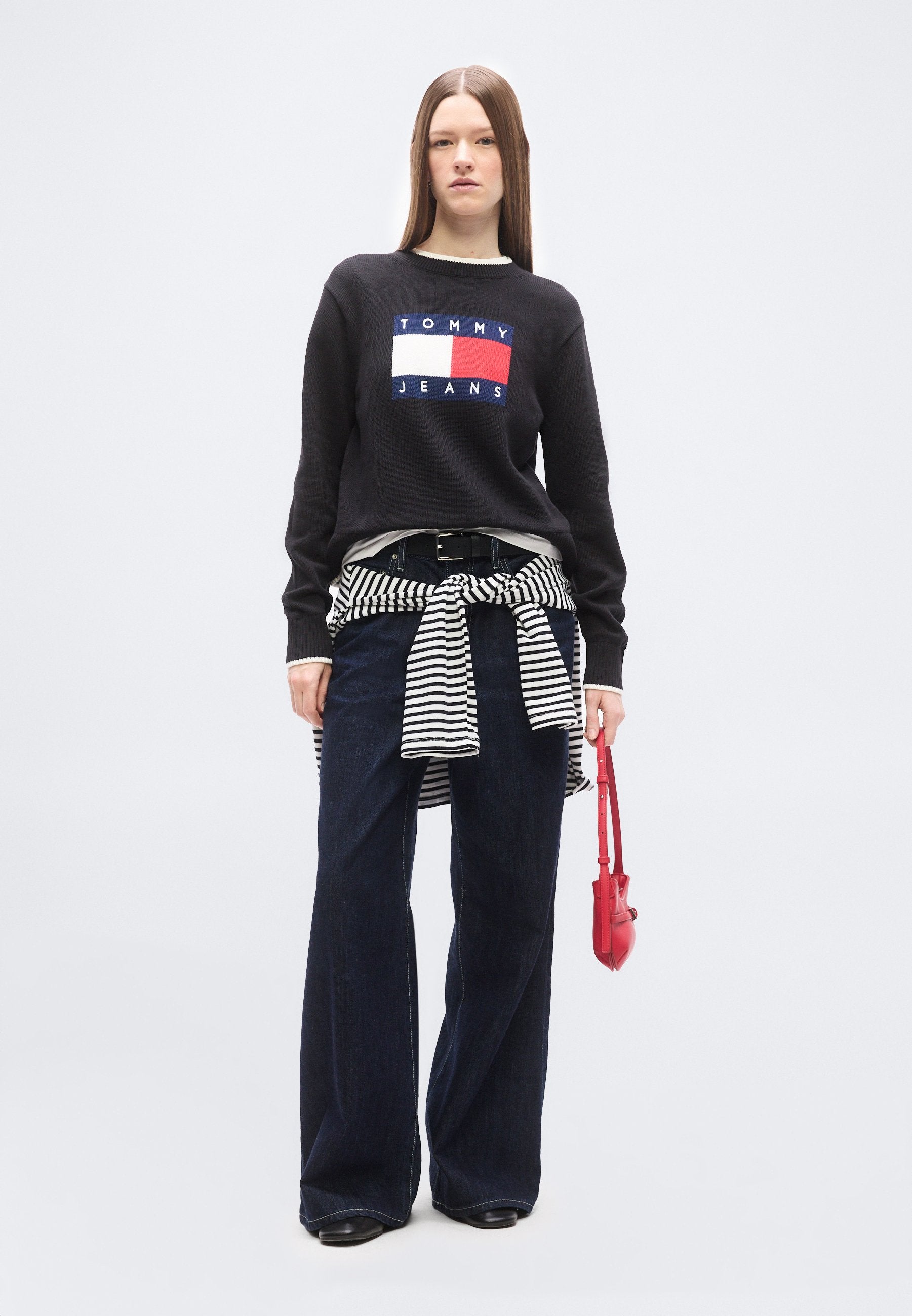 PULL DRAPEAU INTARSIA DÉTAILS CONTRATS COUPE DÉTENDUE - Pull - black