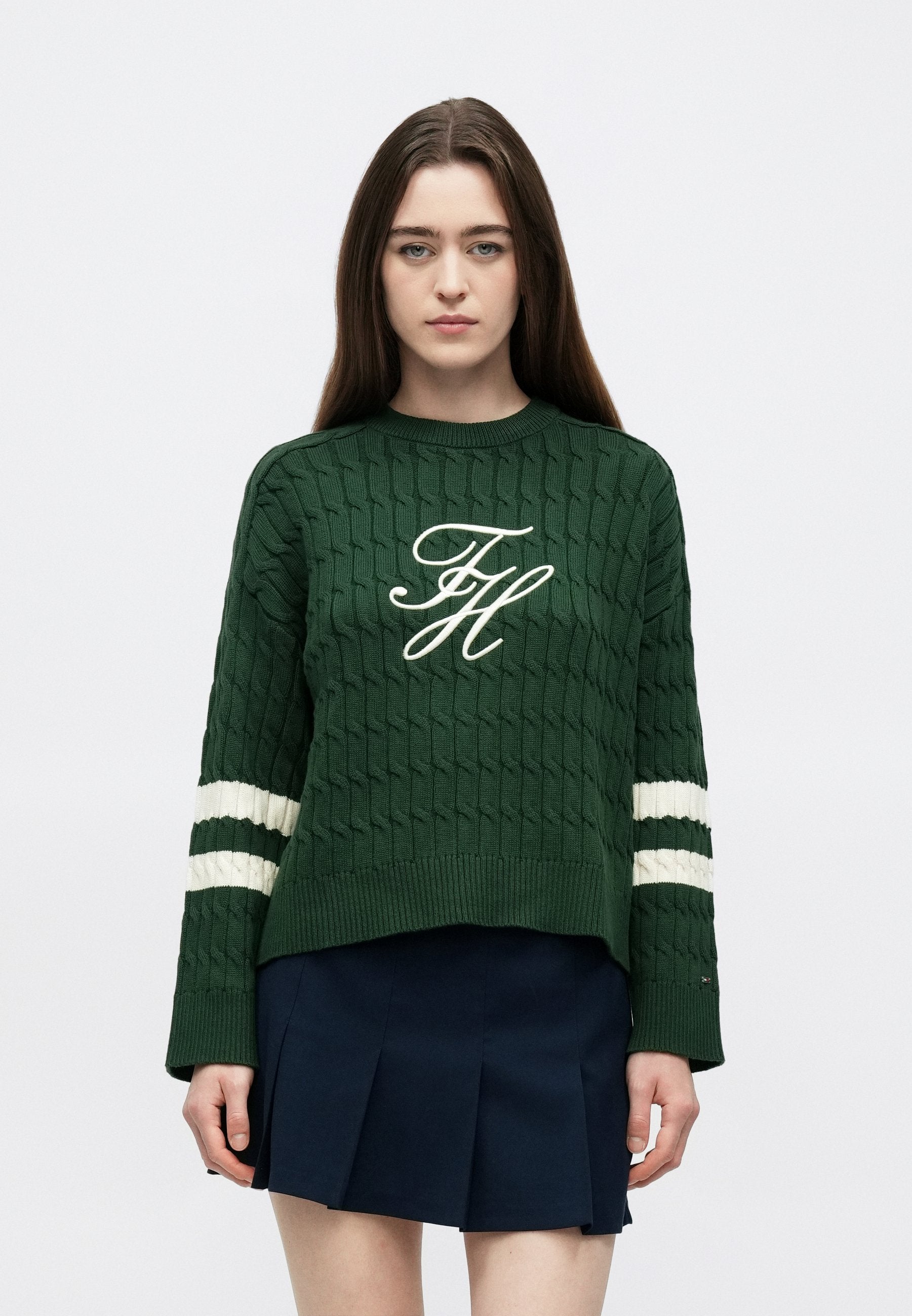 LOGO EMBROIDERY RELAXED CABLE KNIT JUMPER - Jumper - national forest