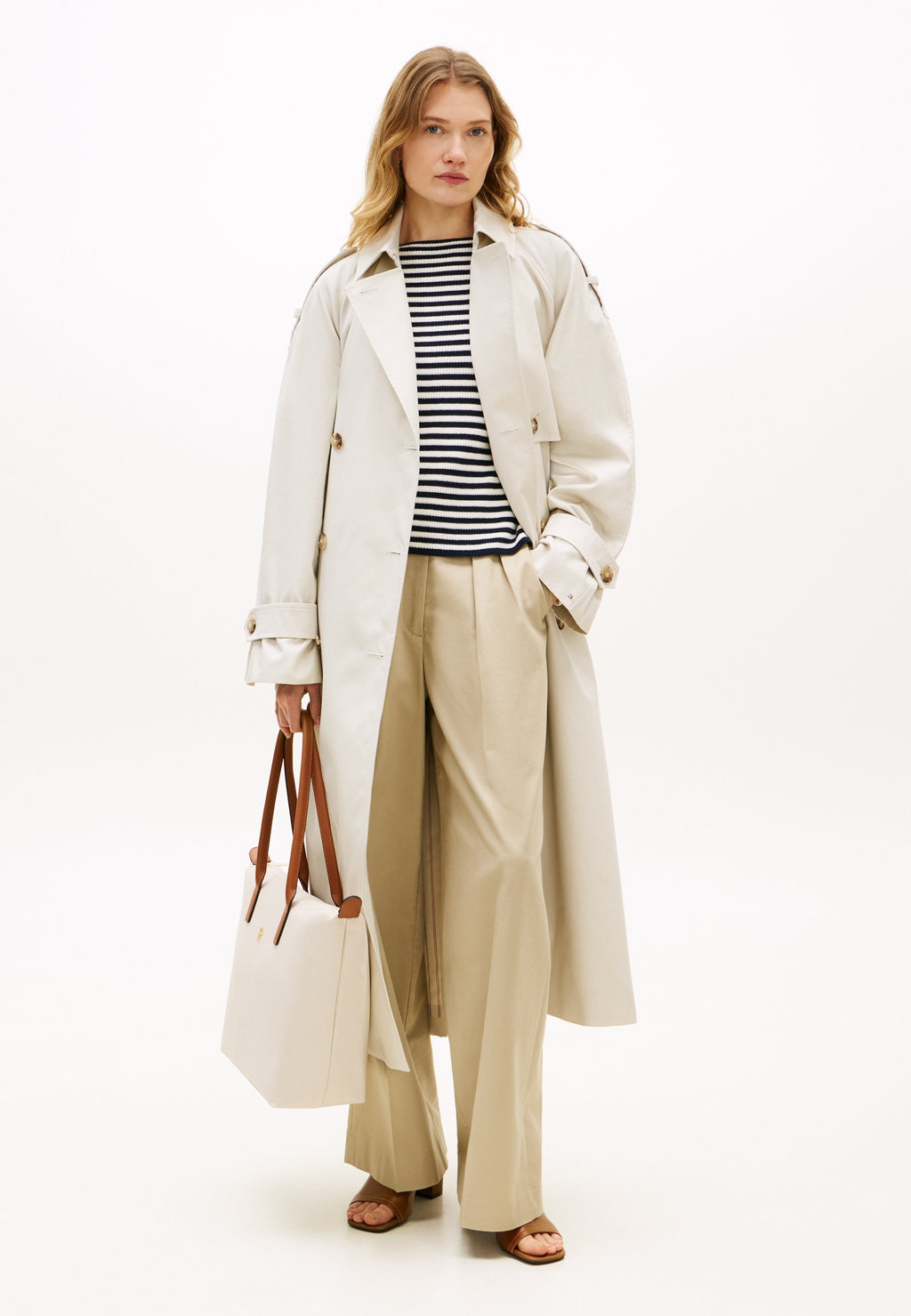 TH MONOGRAM CONTRAST HANDLE TOTE BAG - Tote bag - soft cream