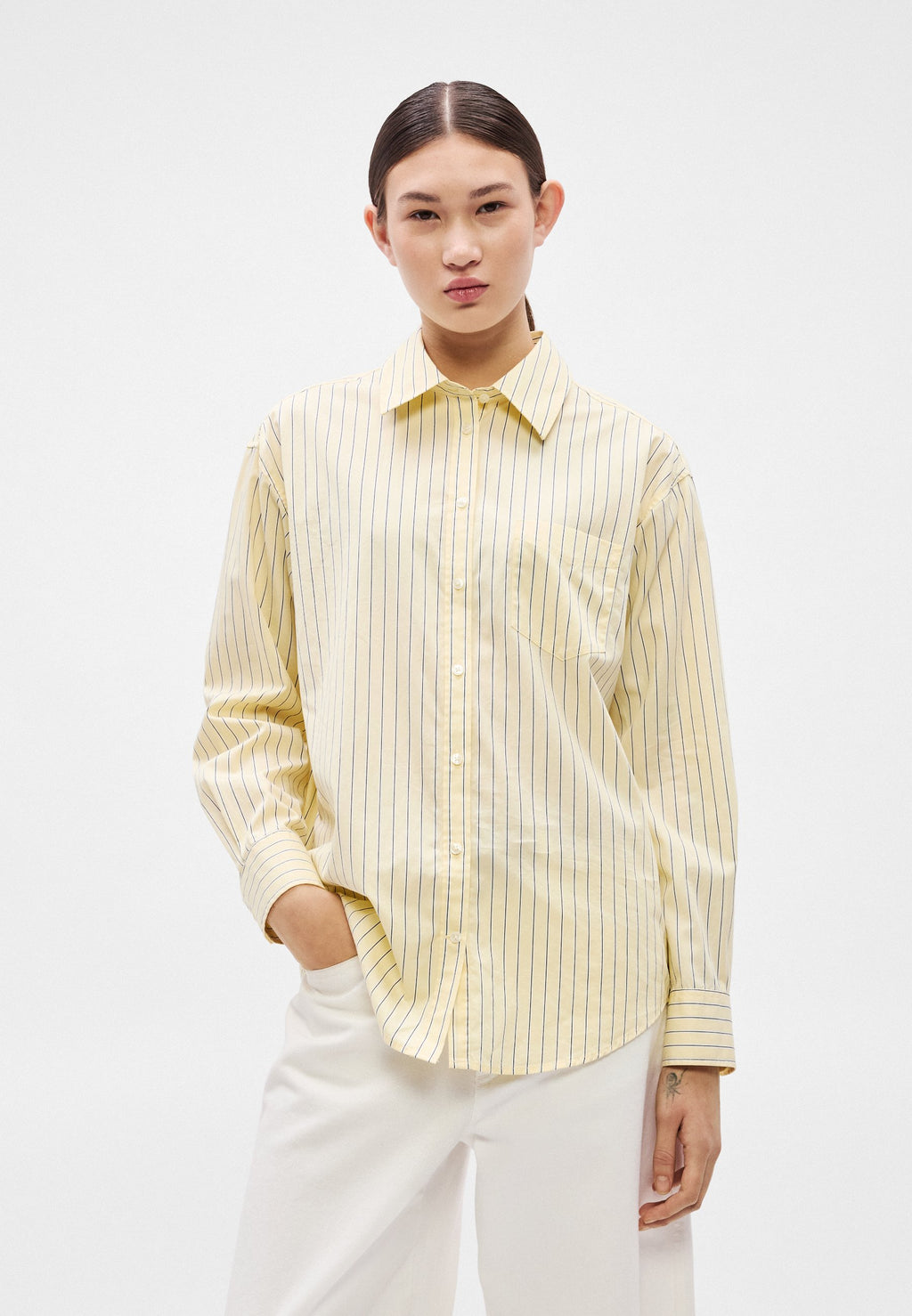 CLASSIC STRIPE SHIRT - Button-down blouse - vanilla yellow