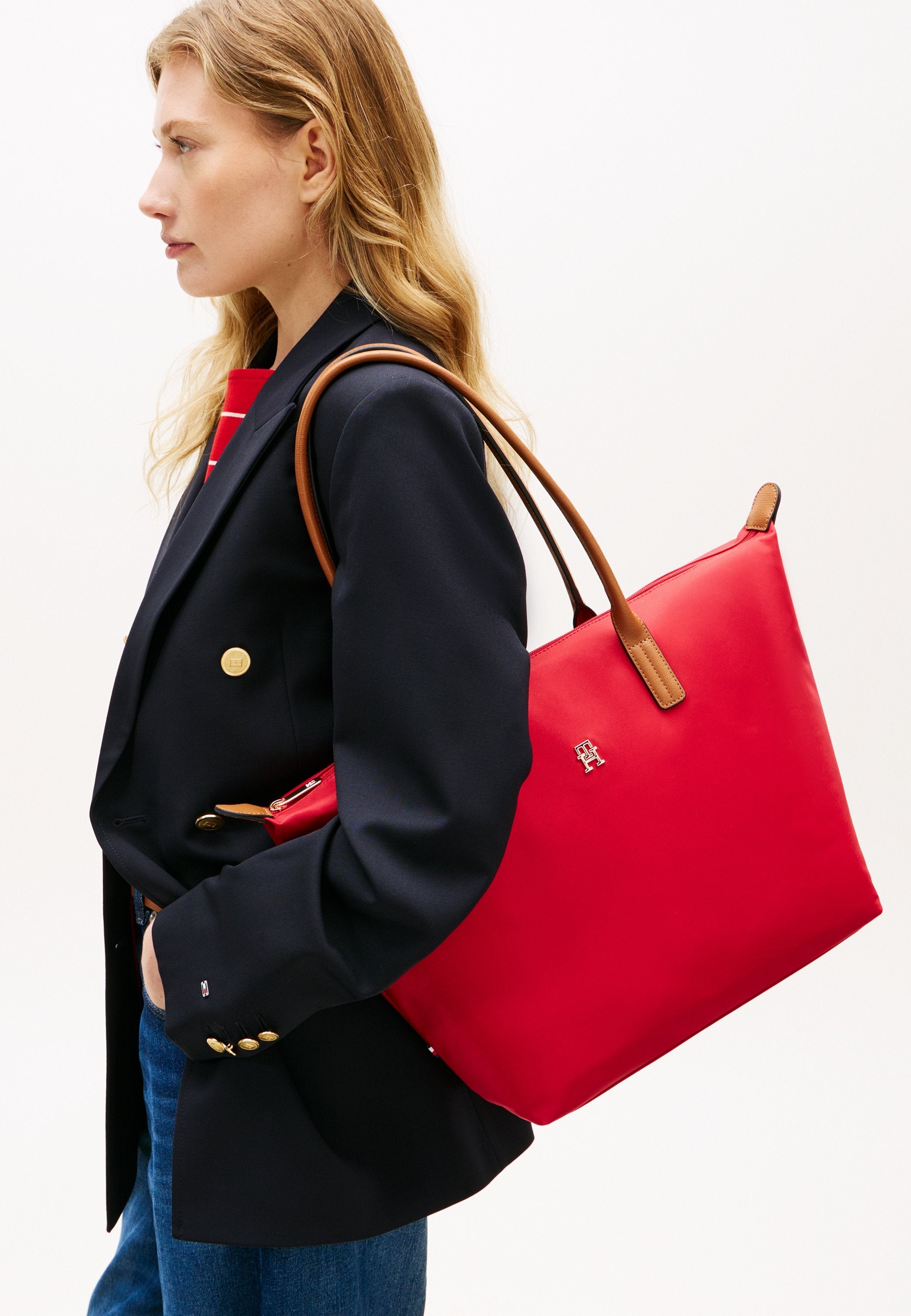 TH MONOGRAM CONTRAST HANDLE TOTE BAG - Tote bag - primary red