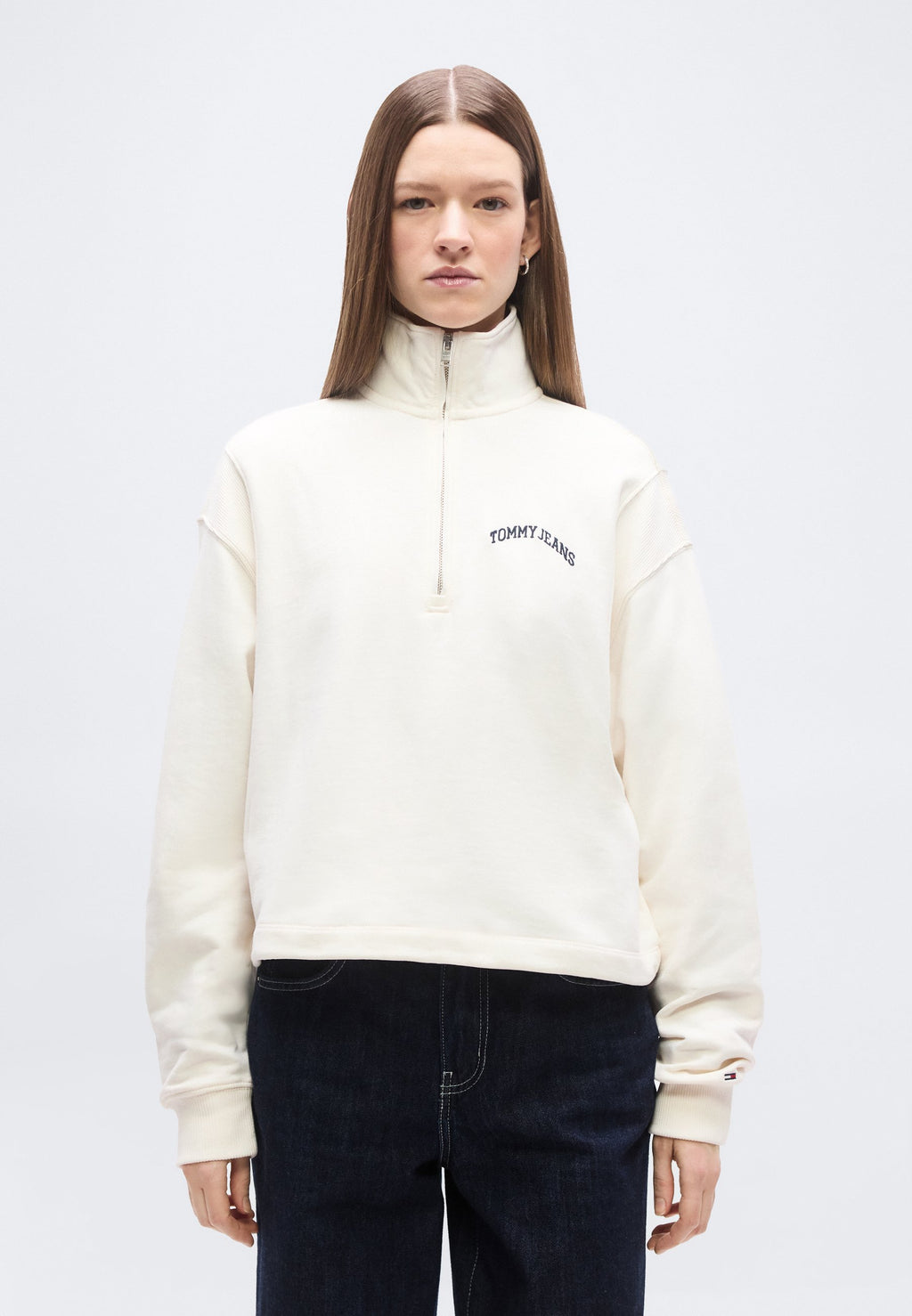 LOGO EMBROIDERY RELAXED QUARTER-ZIP SWEATSHIRT - Sweatshirt - ancient white