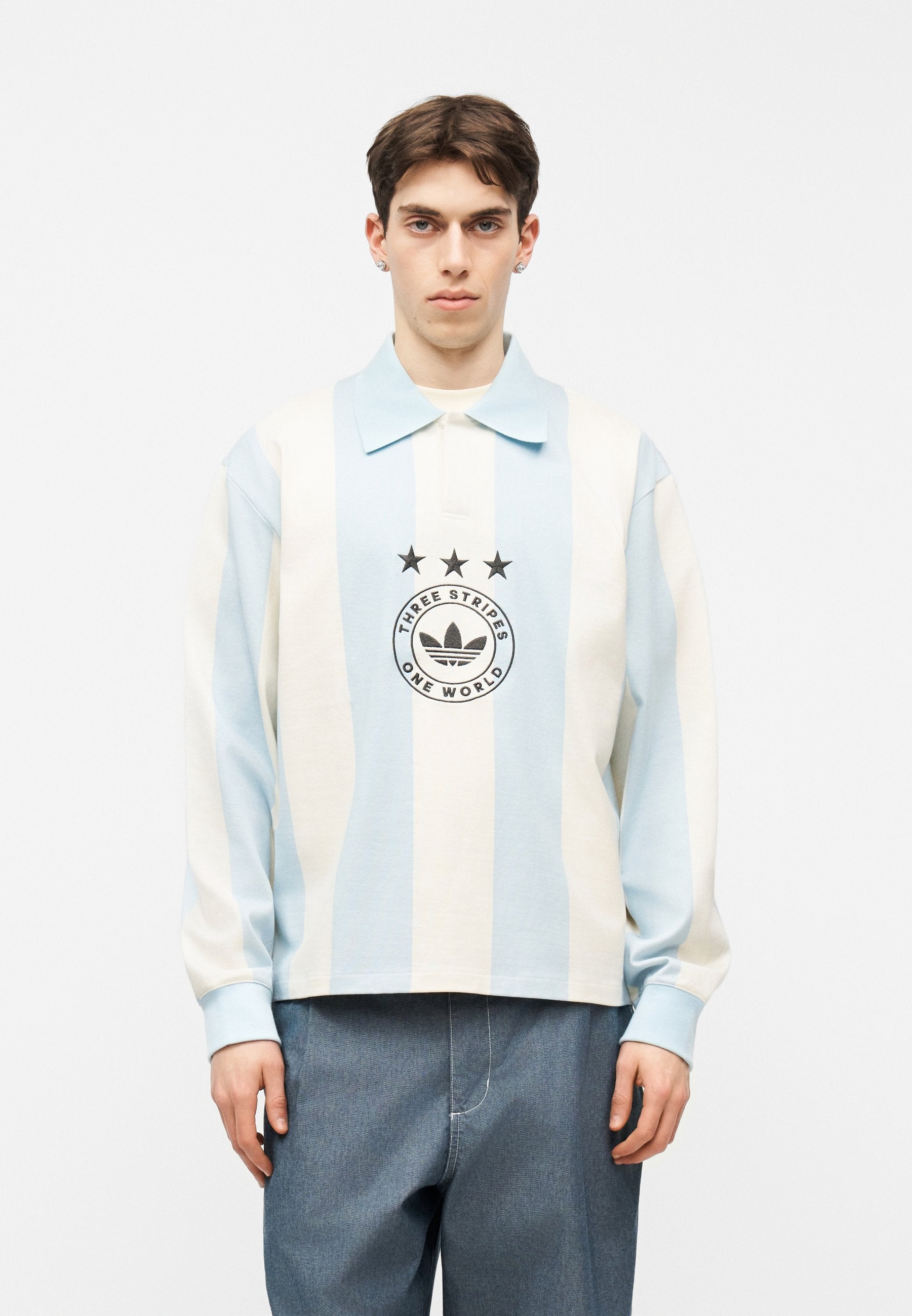 STRIPED - Long sleeved top - ice blue/cream white