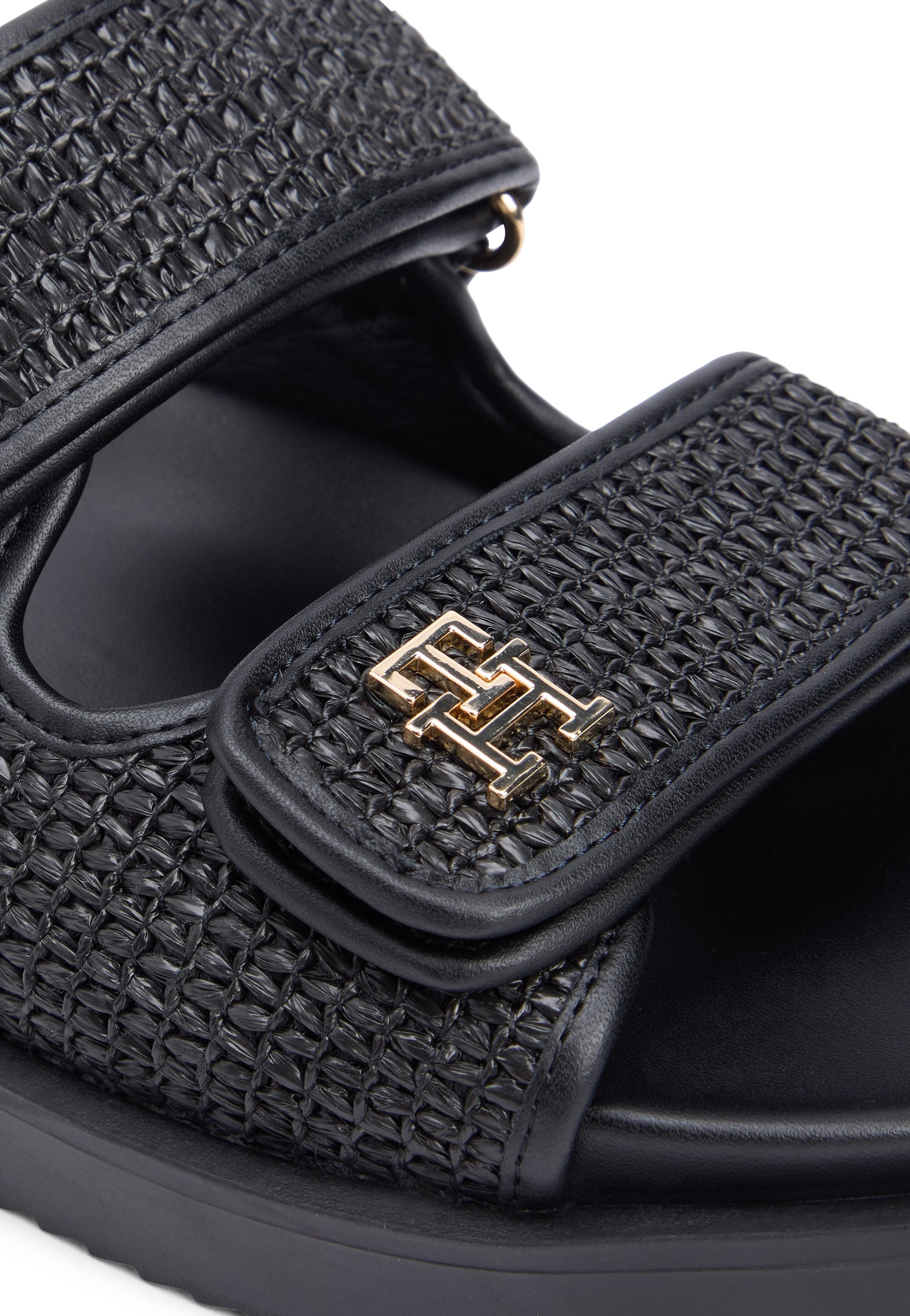 RAFFIA TH MONOGRAM DOUBLE STRAP SANDALS - Sandals - black