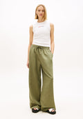 LOOSE LINEN BLEND DRAWSTRING TROUSERS - Trousers - bay leaf