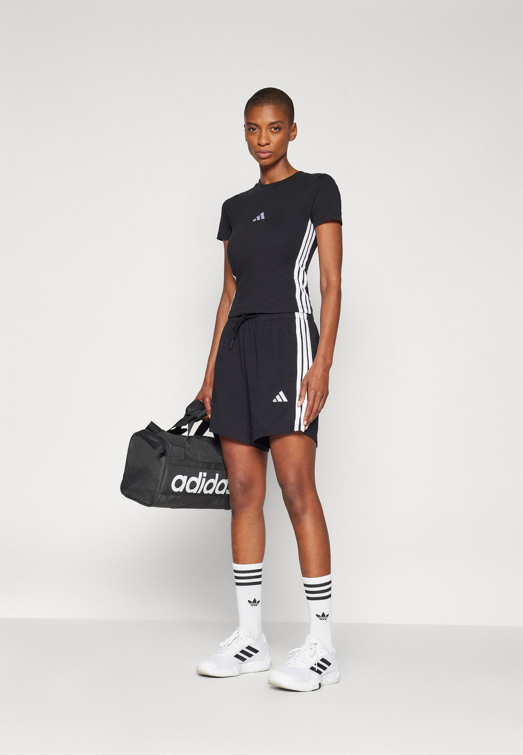 ESSENTIALS 3 STRIPES COTTON - Sports shorts - black/white