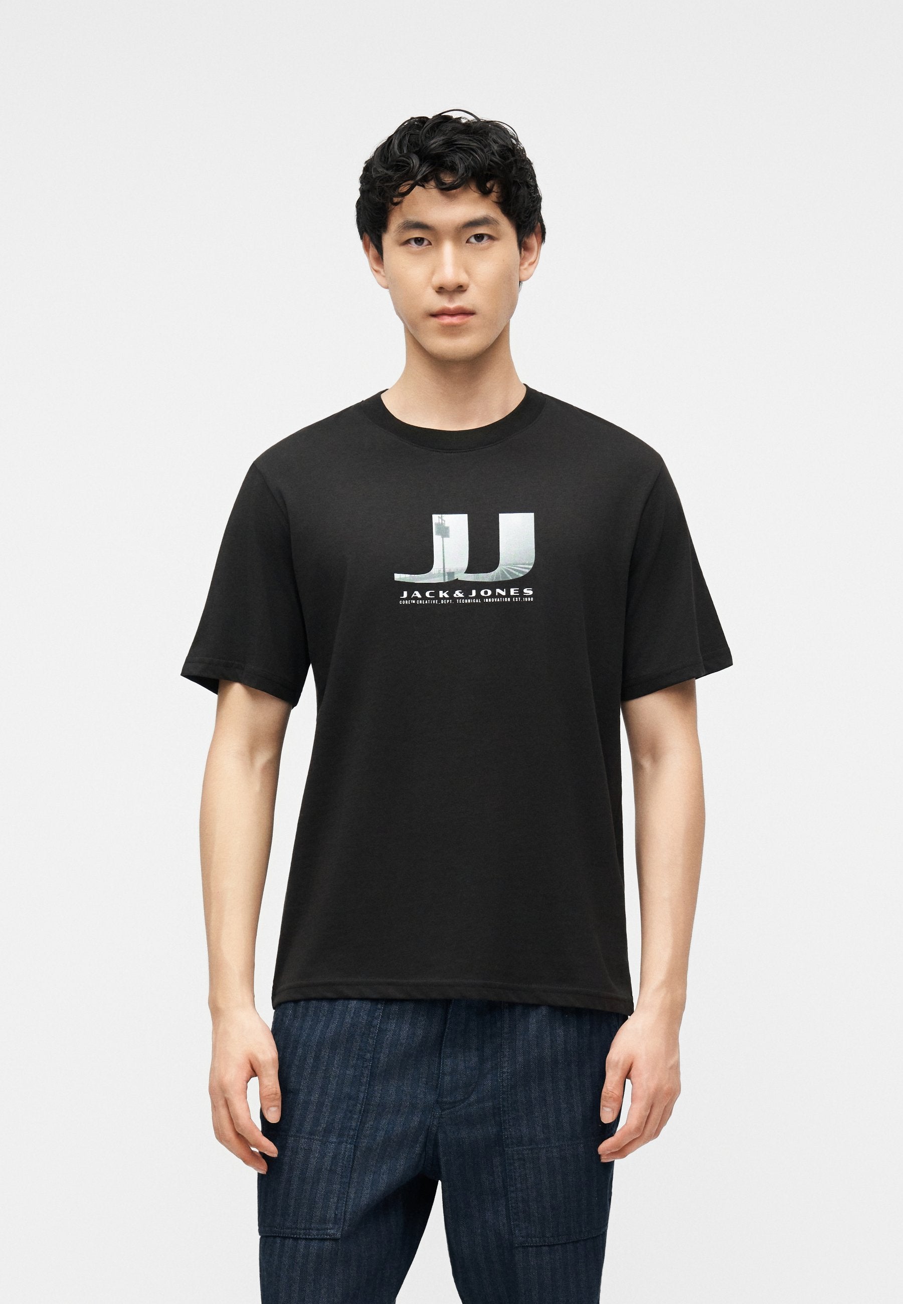 JCODUST PHOTO TEE CREW 3 PACK - Print T-shirt - black/bright white/omphalodes