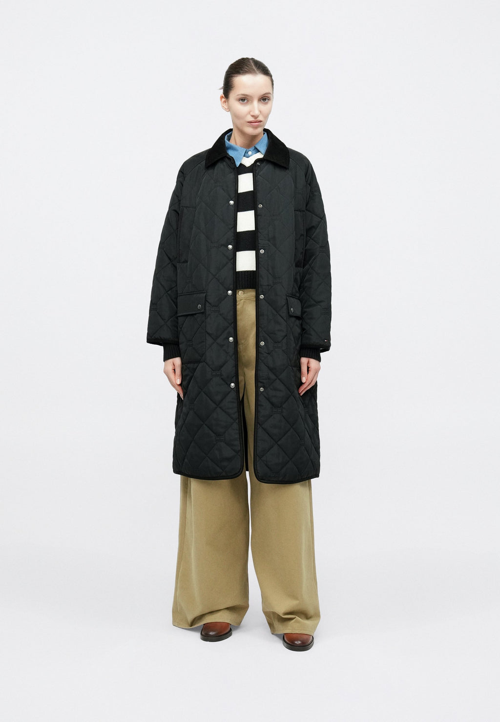 FLAG QUILTED PADDED OVERSIZED LONGLINE COAT - Winter coat - black