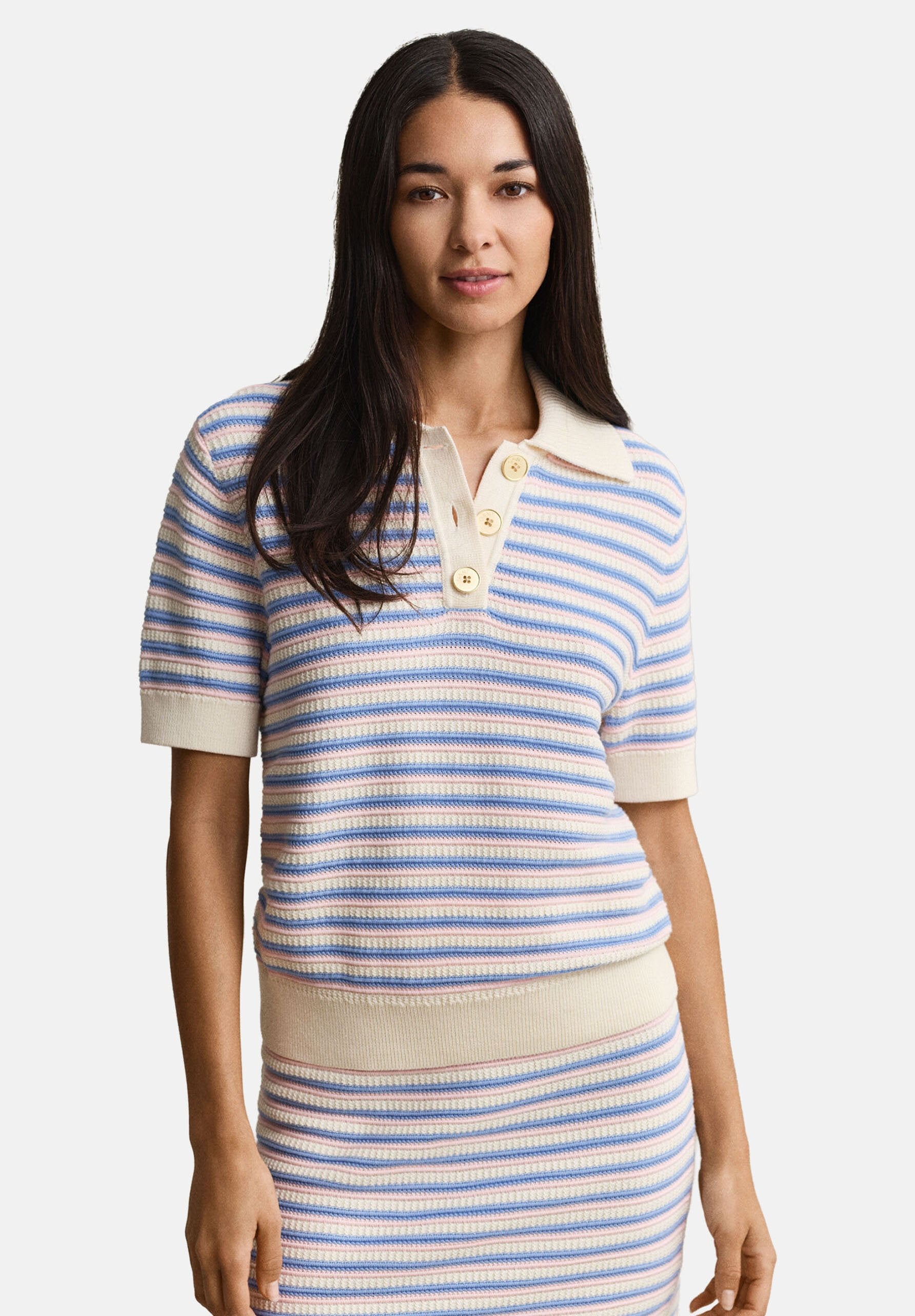 TEXTURED MULTISTRIPE RUGGER - Polo shirt - cream