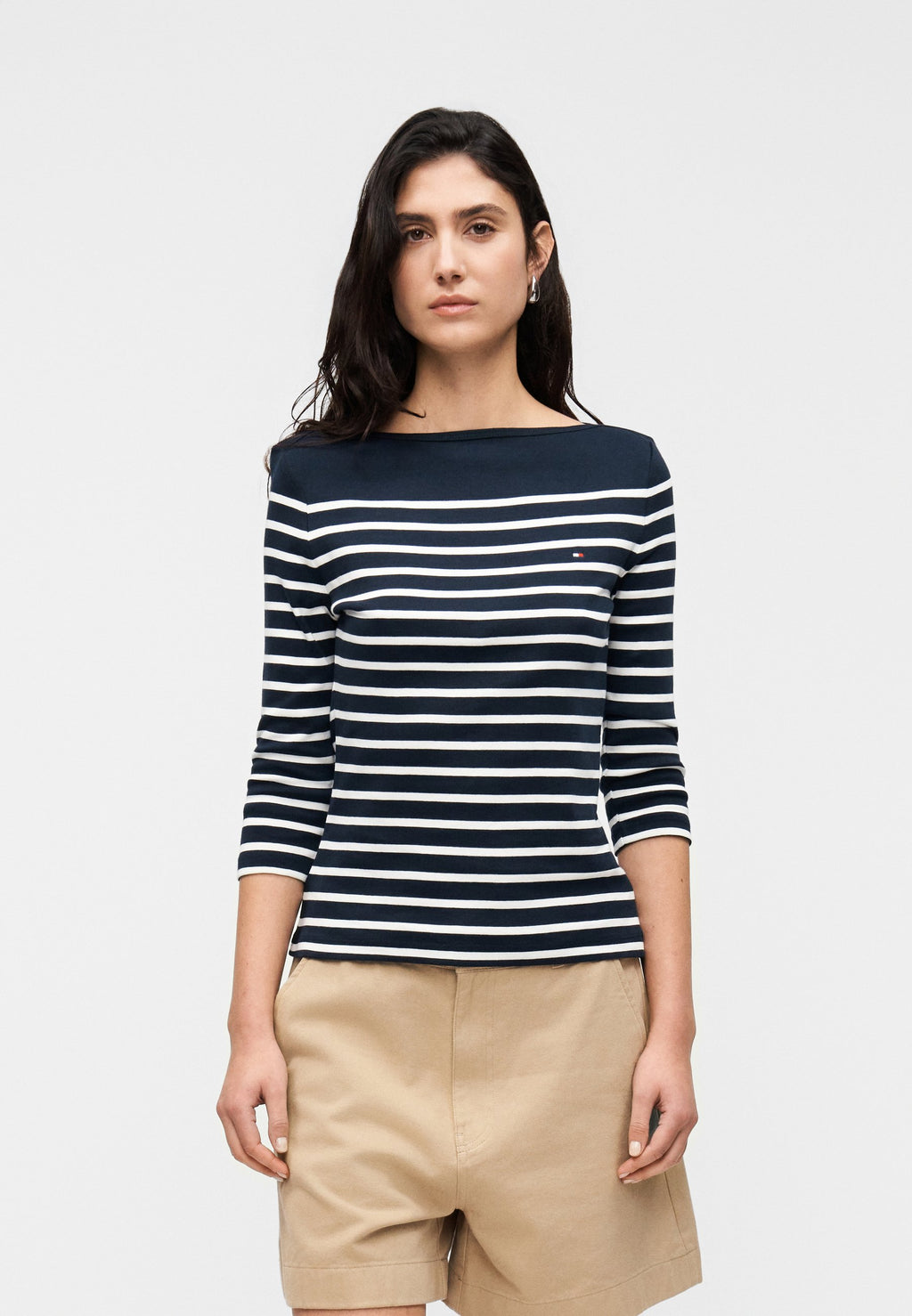 TEE-SHIRT COL BATEAU MANCHES TROIS QUARTS - Top à manches longues - dark night navy/écru