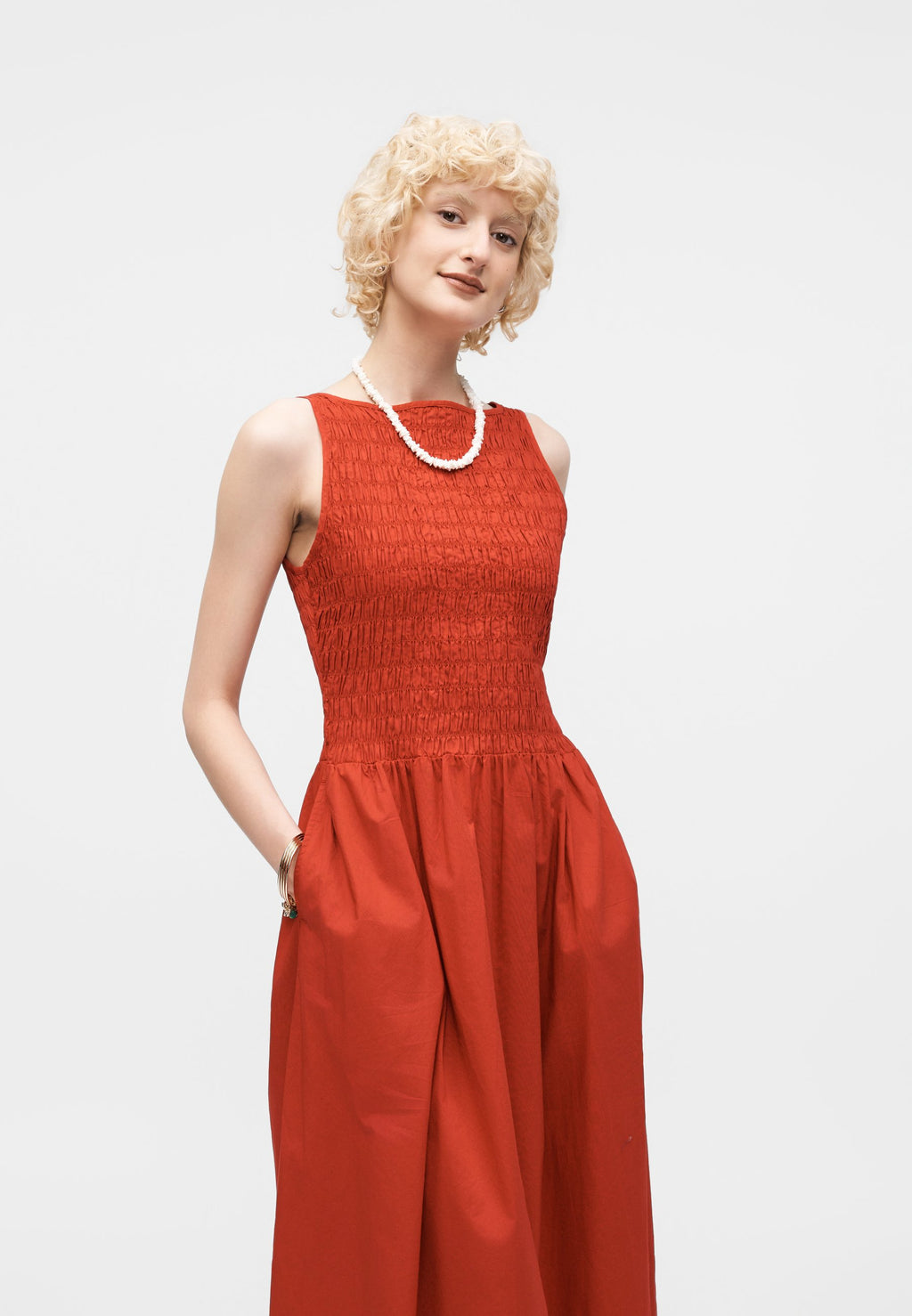 SMOCKED APRON DRESS - Day dress - modern red