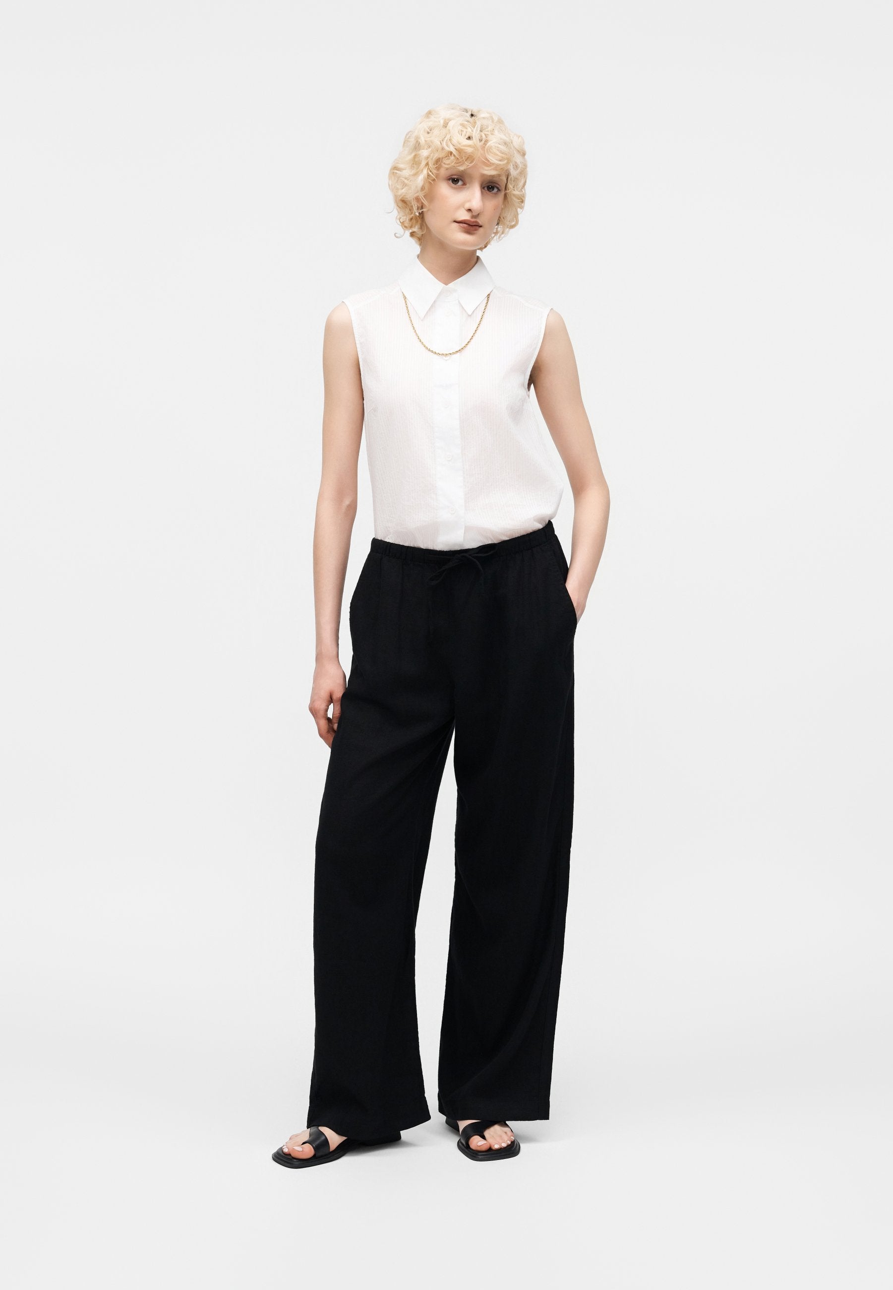 WIDE LEG - Trousers - black