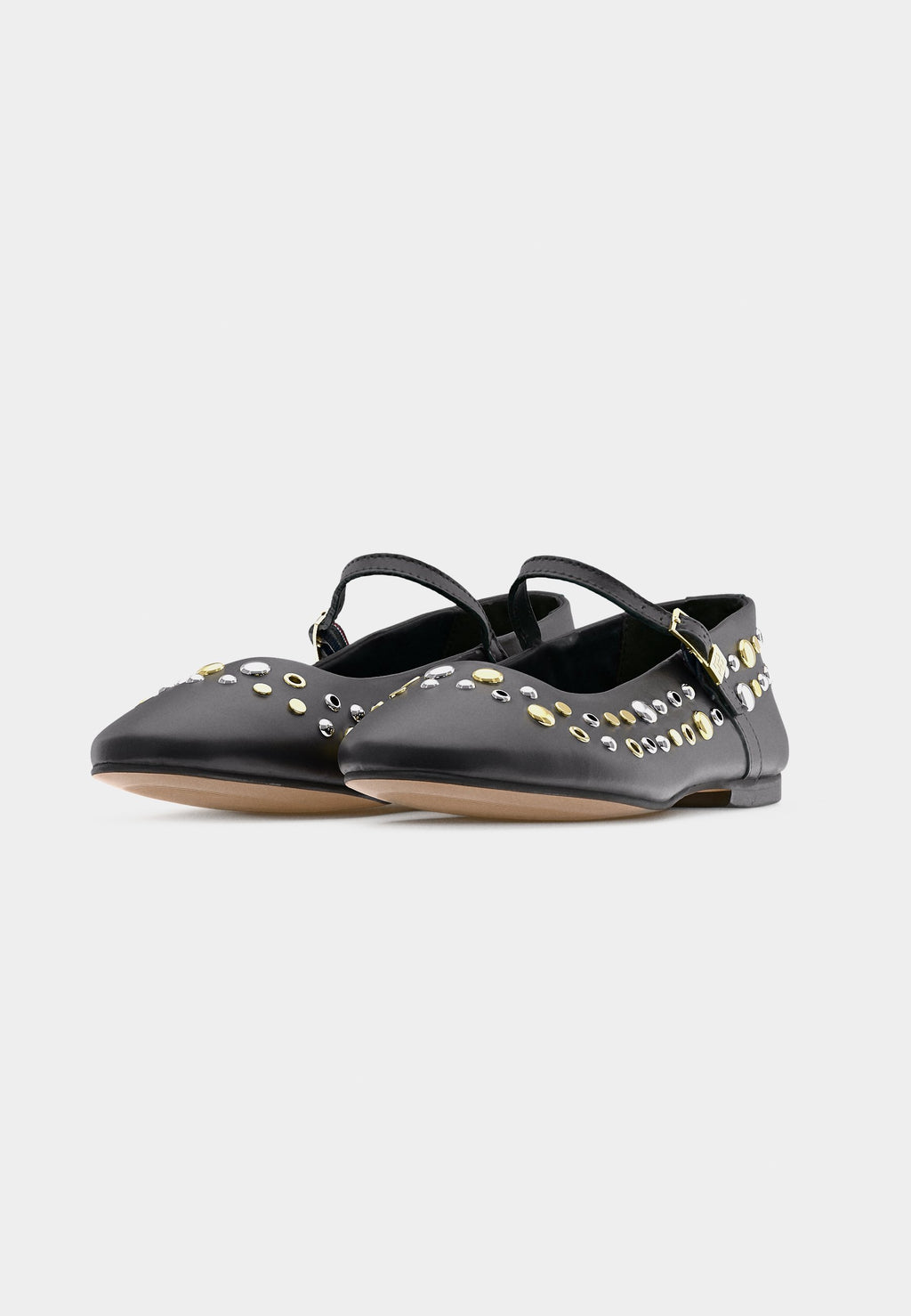 STUD EMBELLISHED LEATHER BUCKLE BALLERINAS - Ballet pumps - black