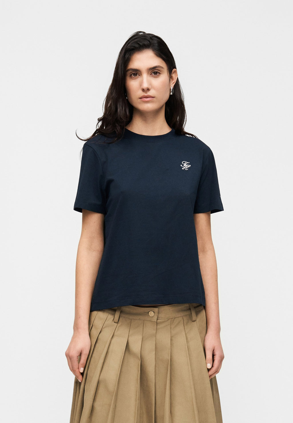 T-SHIRT RAS-DU-COU EN JERSEY BRODÉ DU LOGO - T-shirt basique - bleu marine nuit