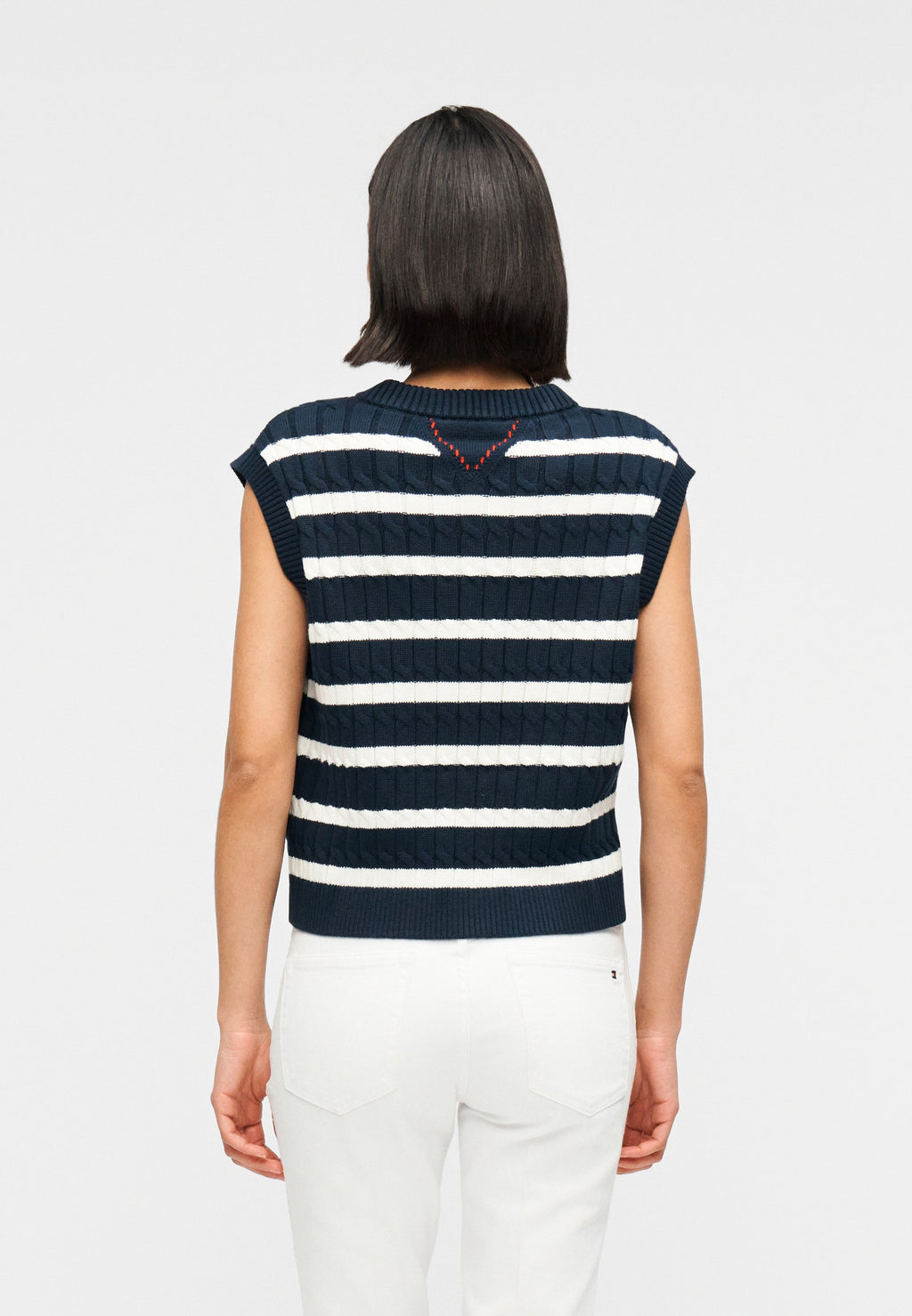 CABLE KNIT V-NECK SWEATER VEST - Top - dark night navy/ivory petal