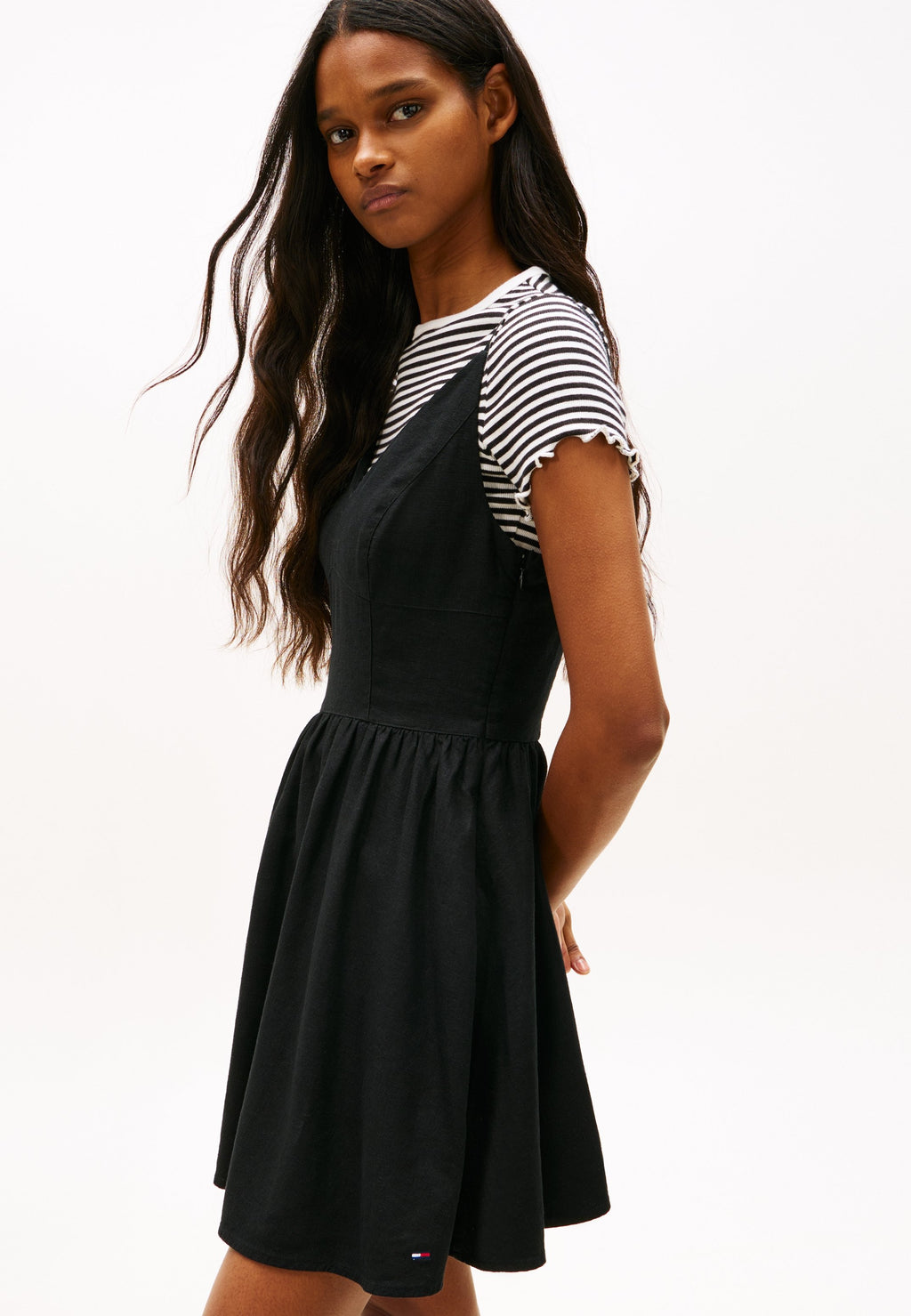 EXTRA SLIM LINEN BLEND MINI SKATER DRESS - Day dress - black