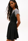 EXTRA SLIM LINEN BLEND MINI SKATER DRESS - Day dress - black