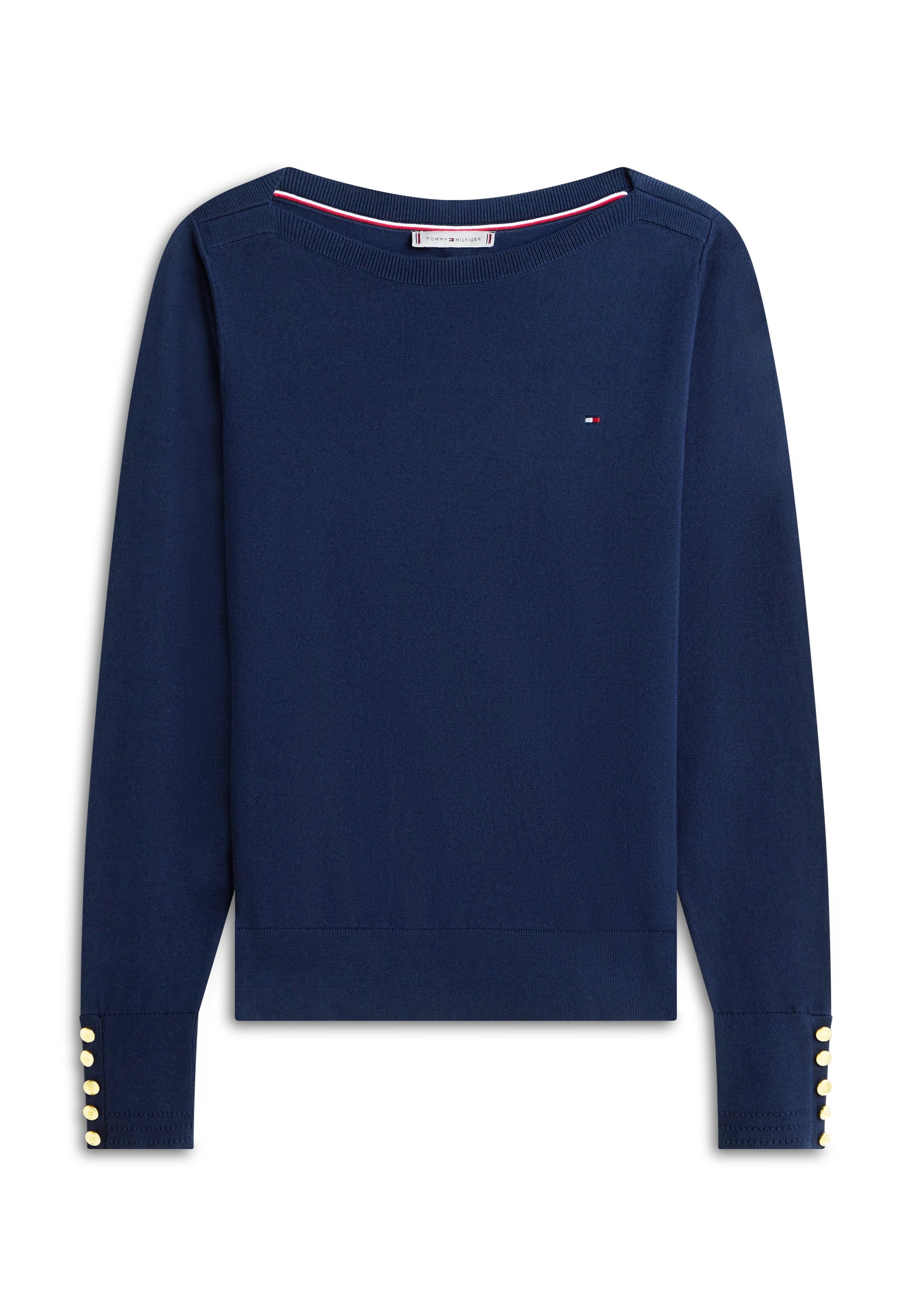 PULL COL BATEAU EN JERSEY AVEC BOUTONS DORÉS - Pull - bleu marine nuit