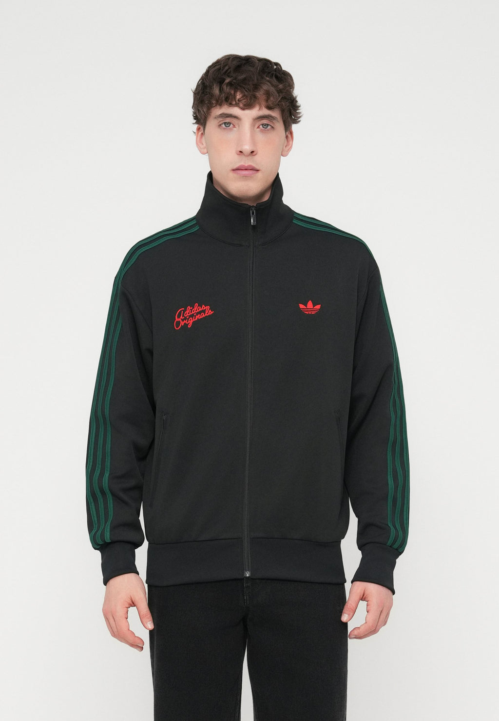 TRACK - Sweat-shirt zippé - noir/vert universitaire