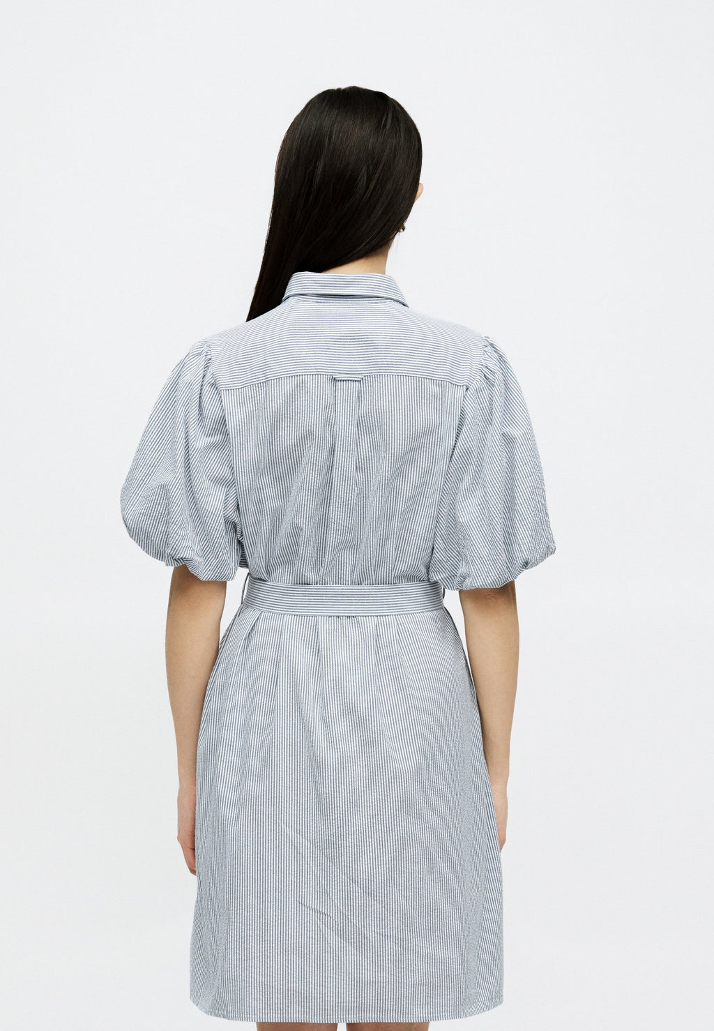 SEERSUCKER PUFF SLEEVE DRESS - Shirt dress - evening blue