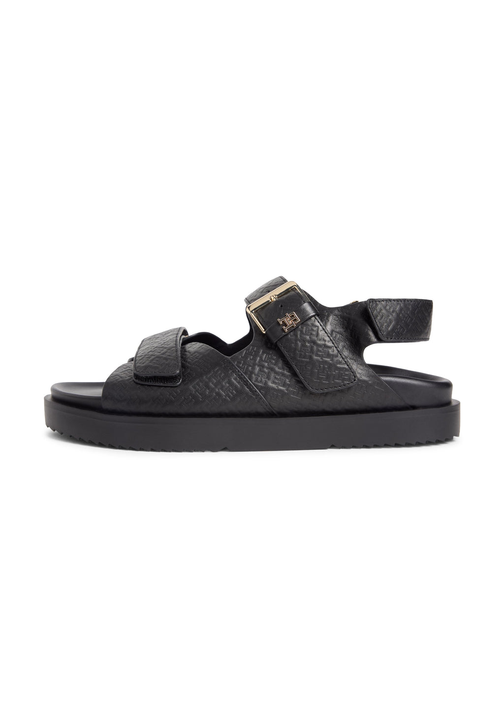 LEATHER DOUBLE STRAP BUCKLE SANDALS - Sandals - black