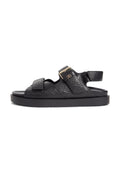 LEATHER DOUBLE STRAP BUCKLE SANDALS - Sandals - black