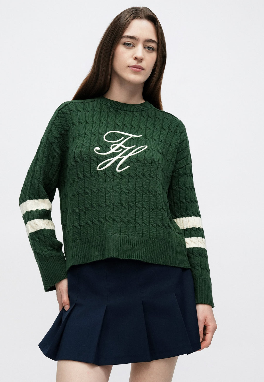 LOGO EMBROIDERY RELAXED CABLE KNIT JUMPER - Jumper - national forest