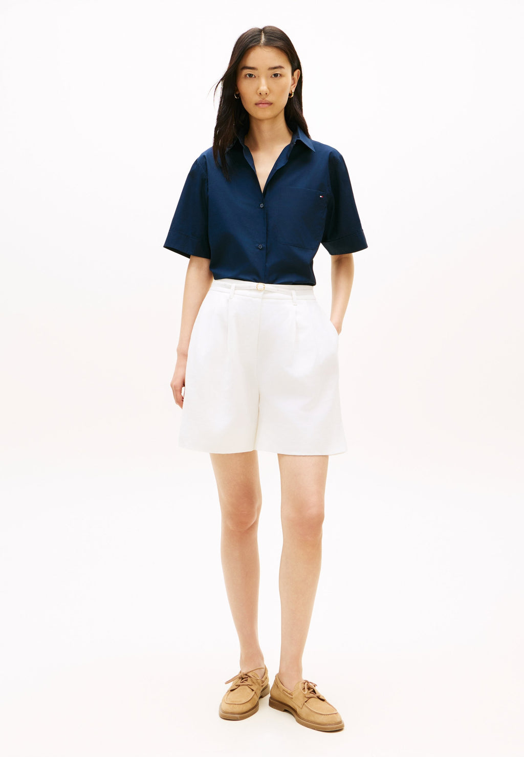 CHEMISE CLASSIQUE EN POPELINE À MANCHES COURTES - Chemisier boutonné - bleu marine nuit