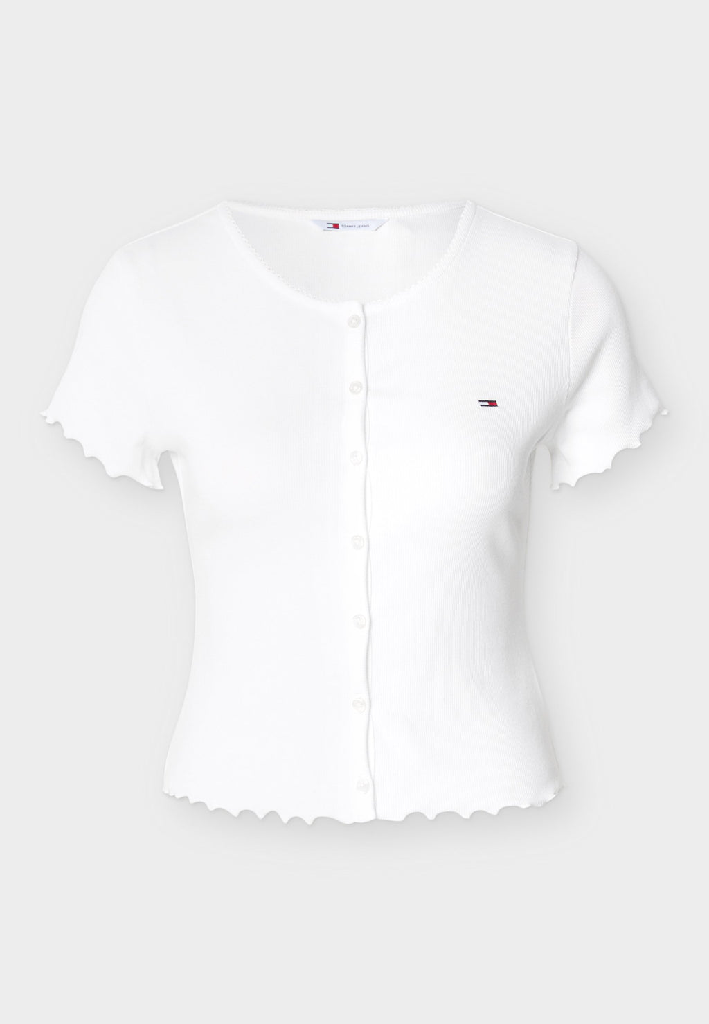 RUFFLE TRIM RIBBED SLIM TOP - Print T-shirt - ecru