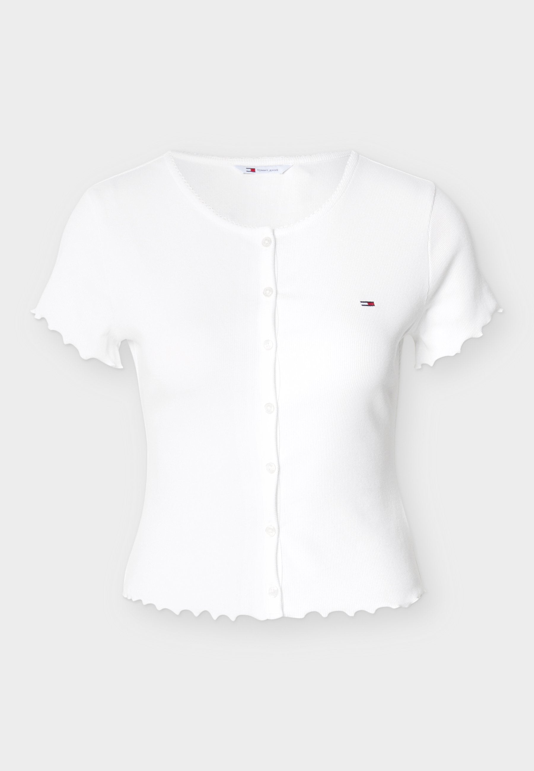 RUFFLE TRIM RIBBED SLIM TOP - Print T-shirt - ecru