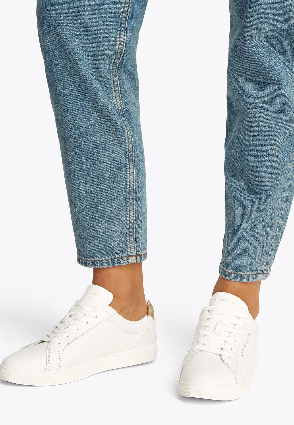 METALLIC HEEL LEATHER CUPSOLE TRAINERS - Trainers - ecru