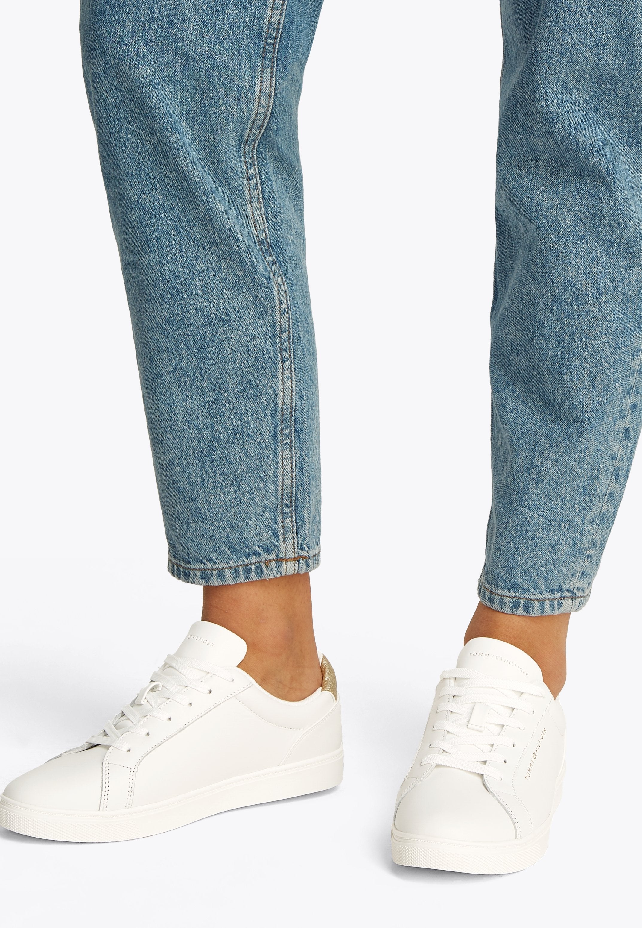 METALLIC HEEL LEATHER CUPSOLE TRAINERS - Trainers - ecru