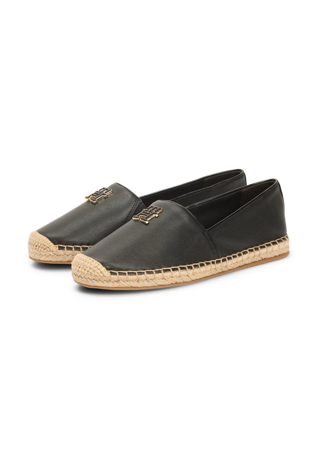 TH MONOGRAM LEATHER ESPADRILLES - Espadrilles - black