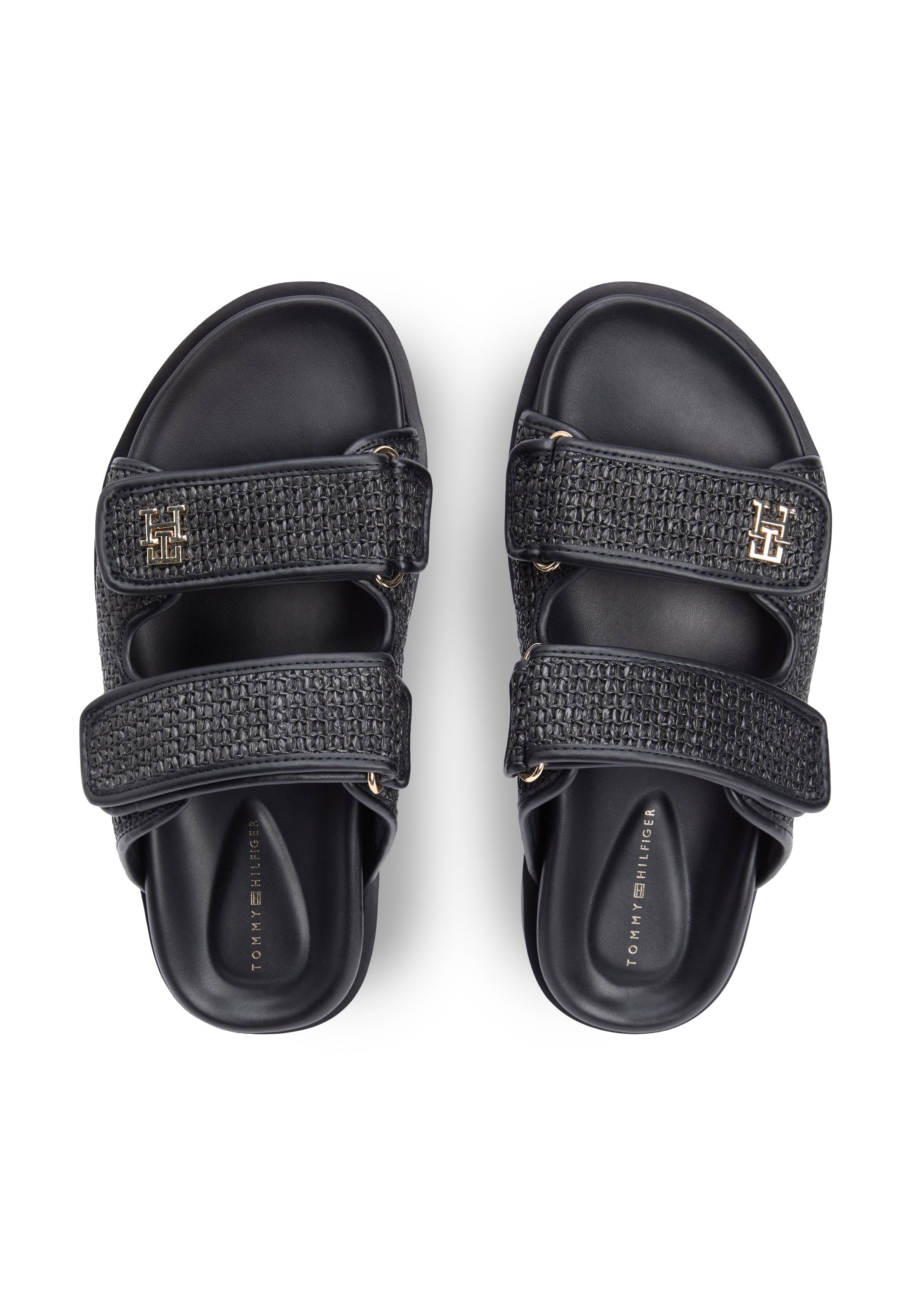 RAFFIA TH MONOGRAM DOUBLE STRAP SANDALS - Sandals - black