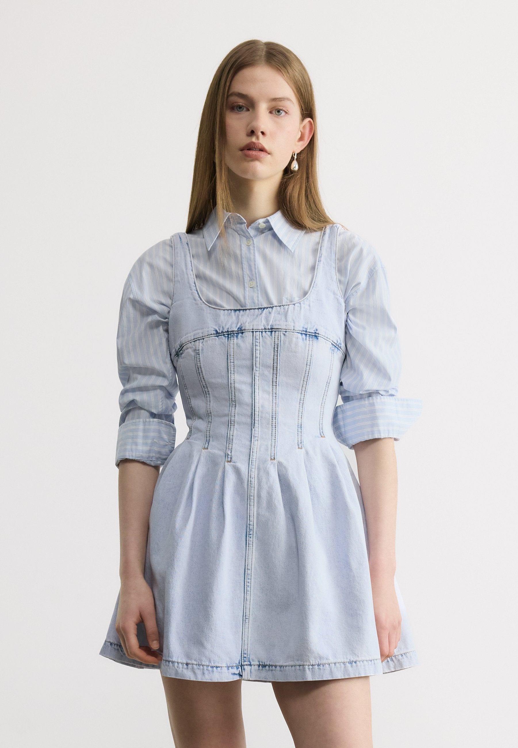 PLEAT SEAM DRESS  - Denim dress - denim light