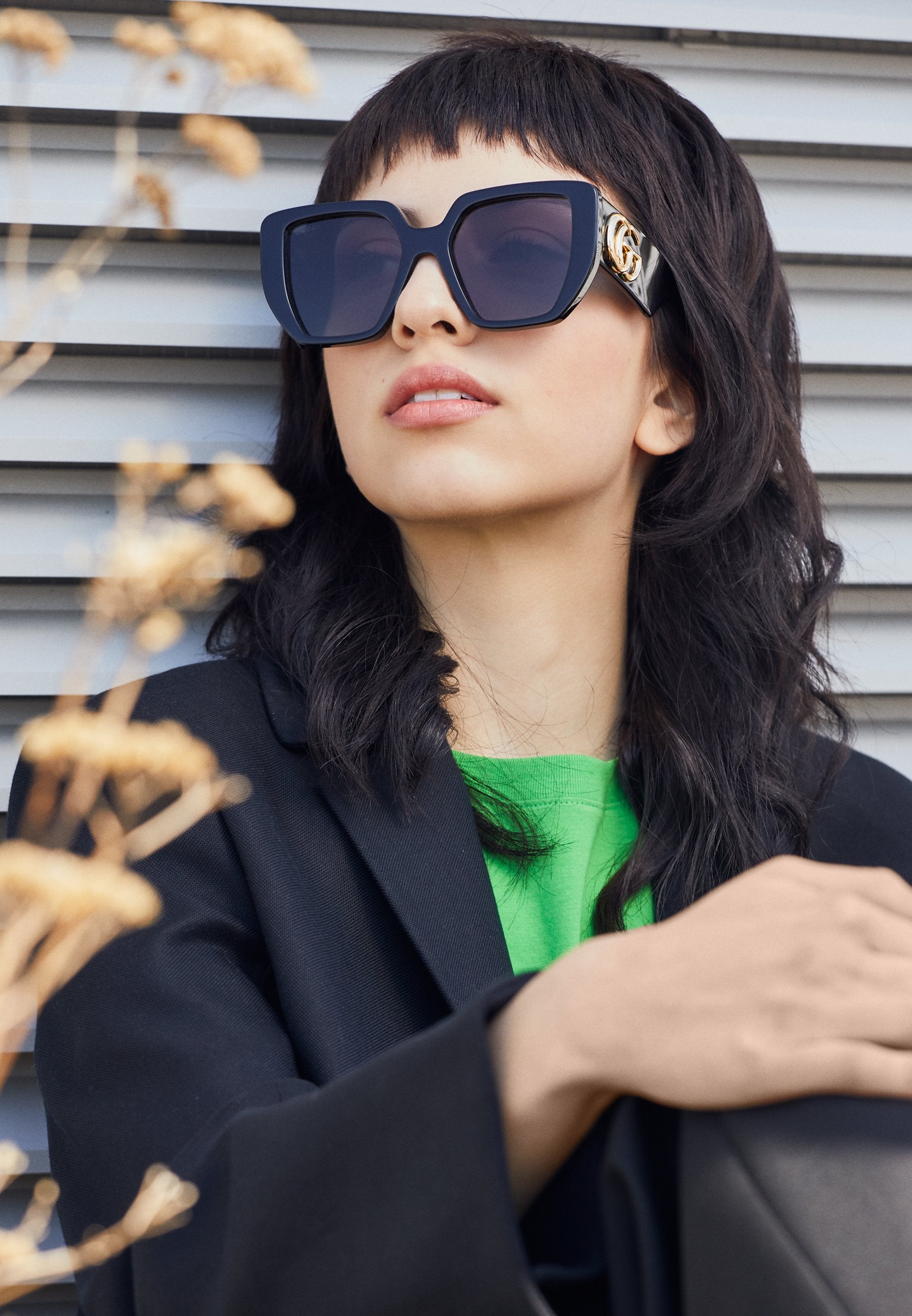 GG OVERSIZED SQUARE ACETATE SUNGLASSES - Sunglasses - black/grey