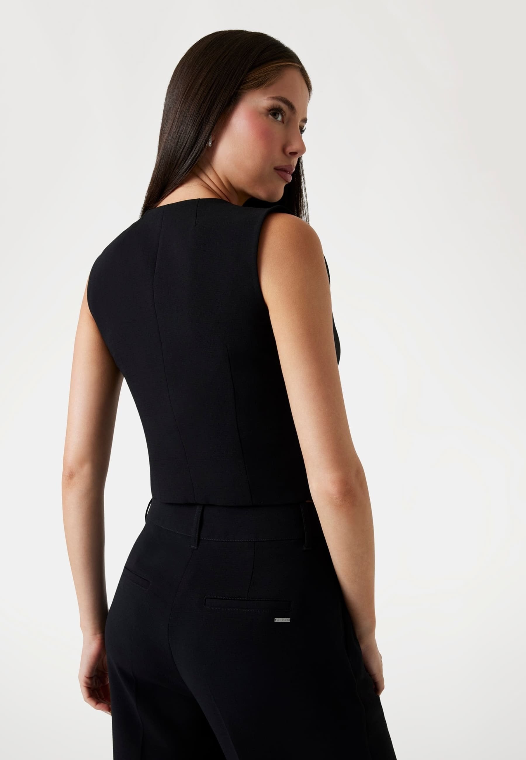 FIGURBETONTE CREPON - Waistcoat - schwarz