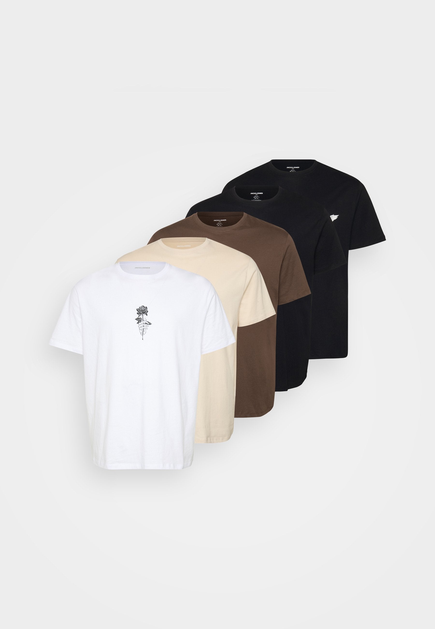 JJWOLFIE TEE CREW NECK 5 PACK - Print T-shirt - chocolate brown/white/moonbeam/black