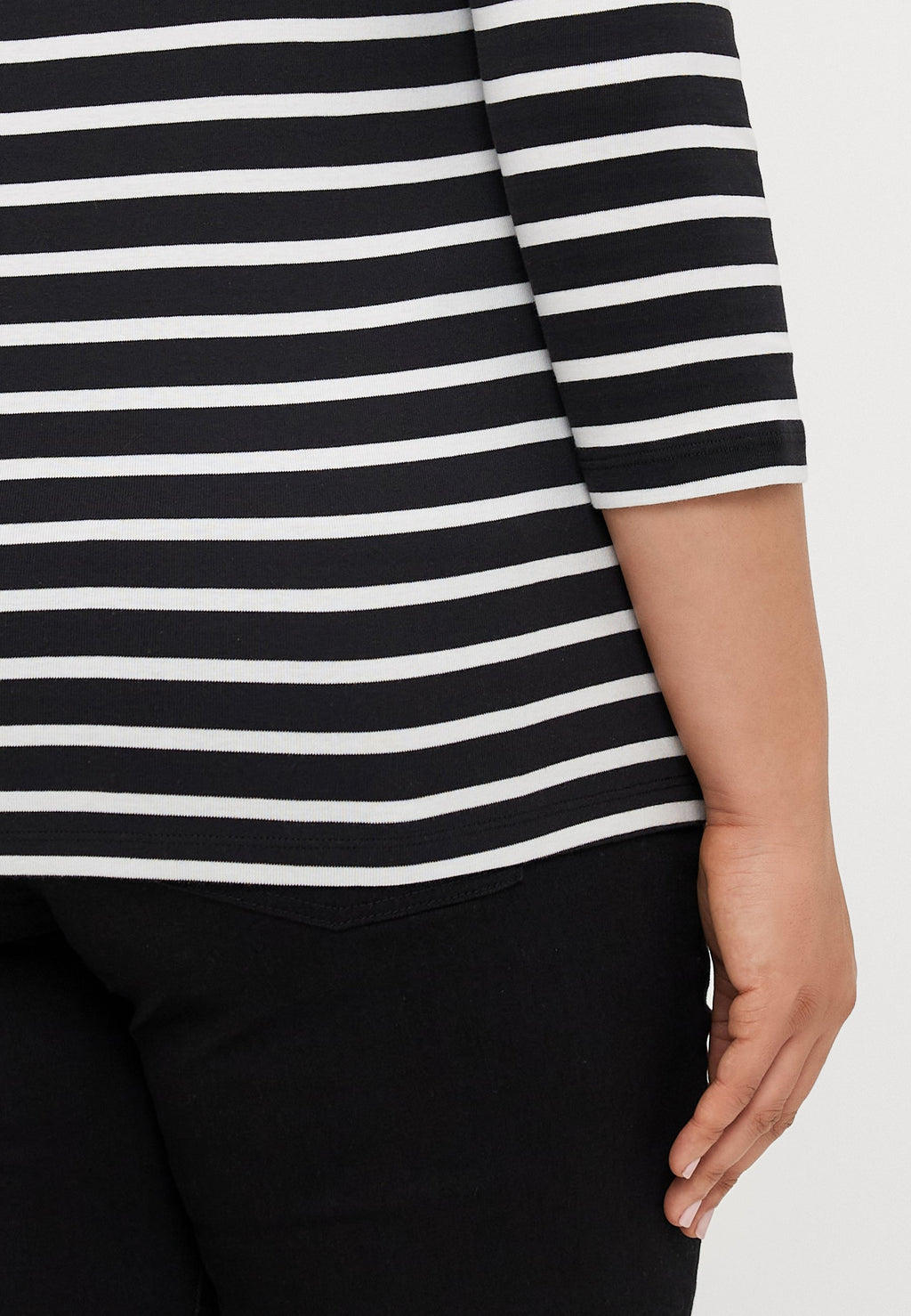 CURVE BOAT NECK THREE-QUARTER SLEEVE T-SHIRT - Long sleeved top - black/ecru