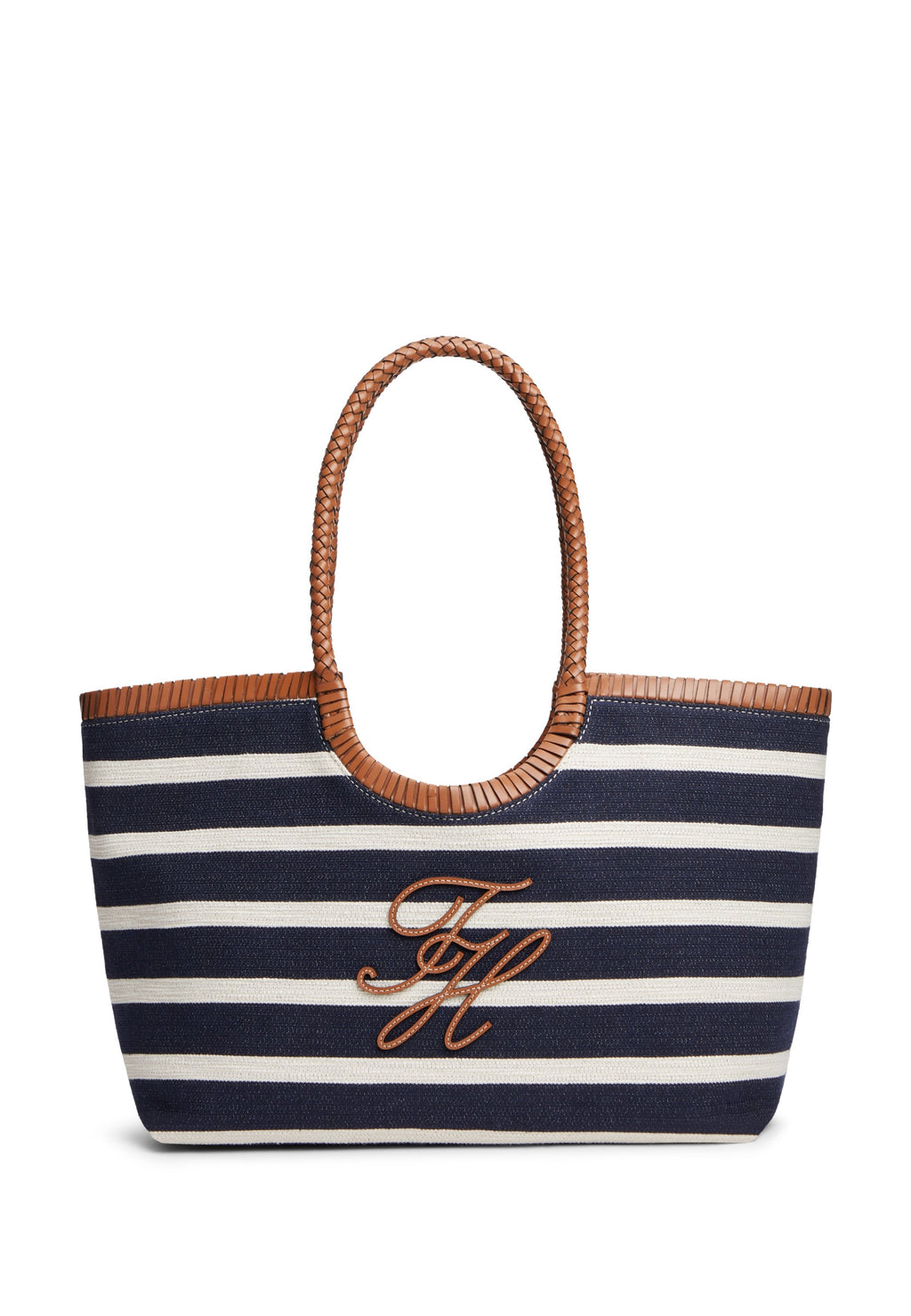 STRIPE TEXTURED LOGO TOTE BAG - Tote bag - stripe blue/cognac