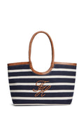 STRIPE TEXTURED LOGO TOTE BAG - Tote bag - stripe blue/cognac