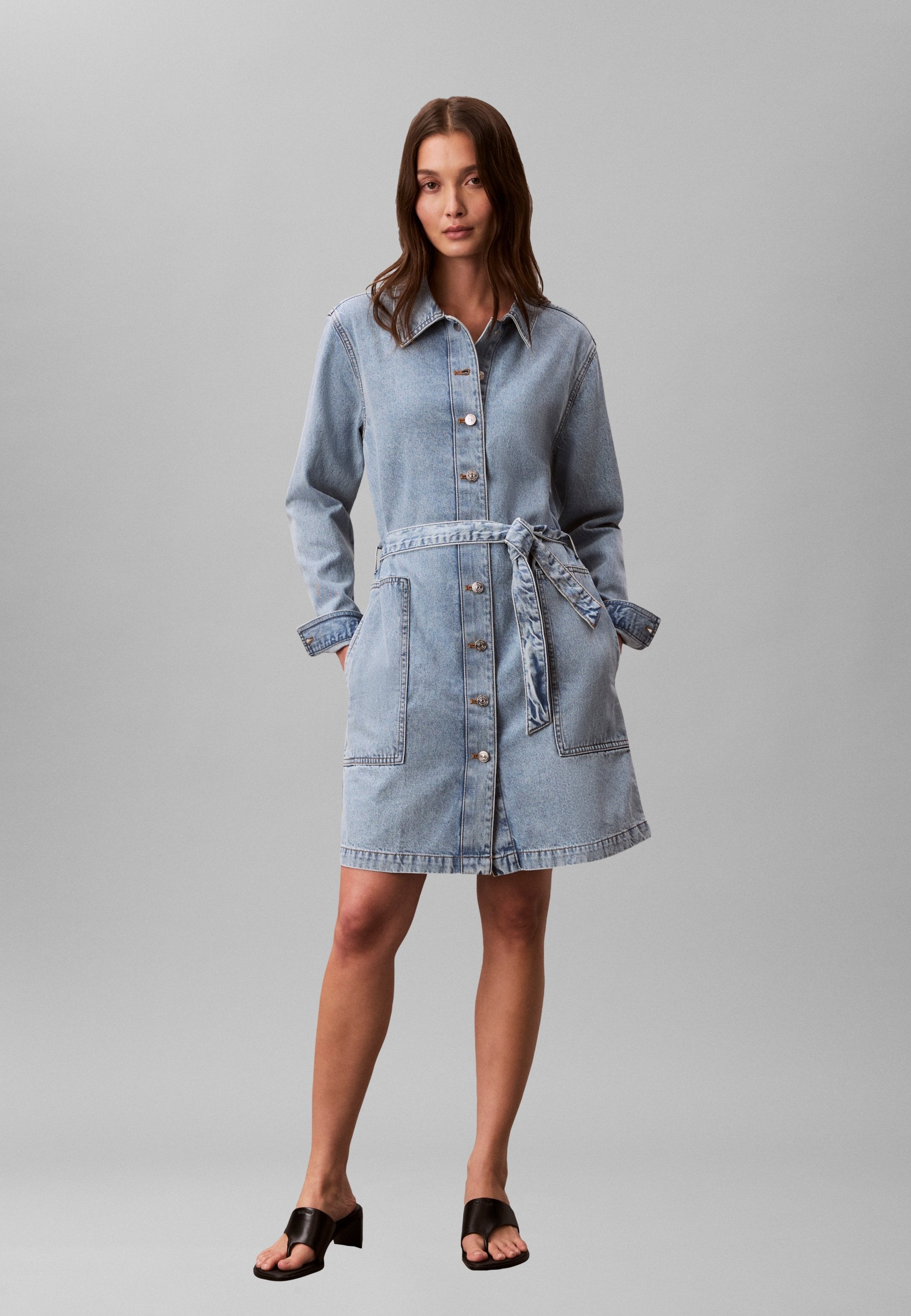 BELTED MINI DRESS - Denim dress - coastal light