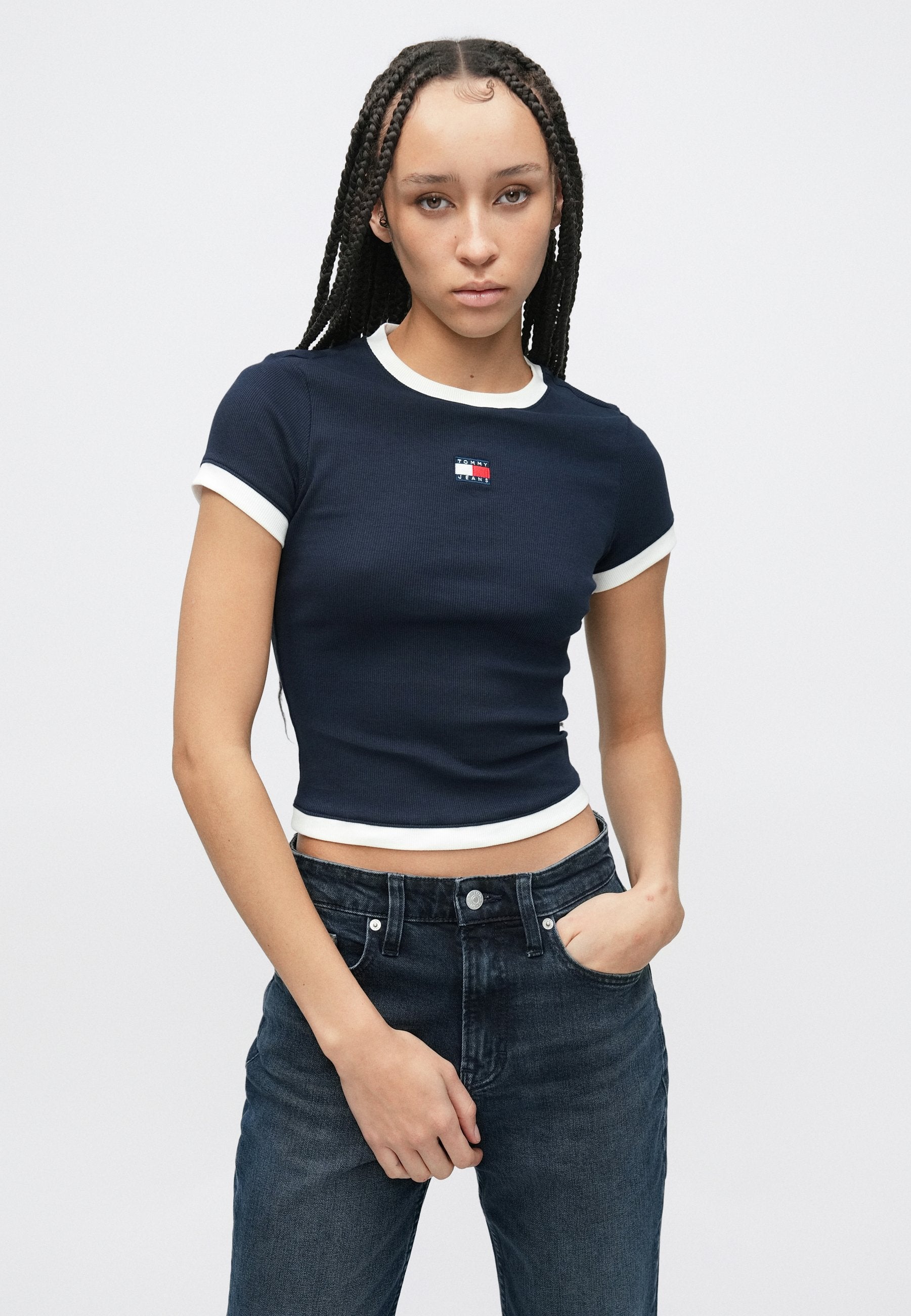 TOMMY BADGE RIBBED SLIM T-SHIRT - Print T-shirt - dark night navy