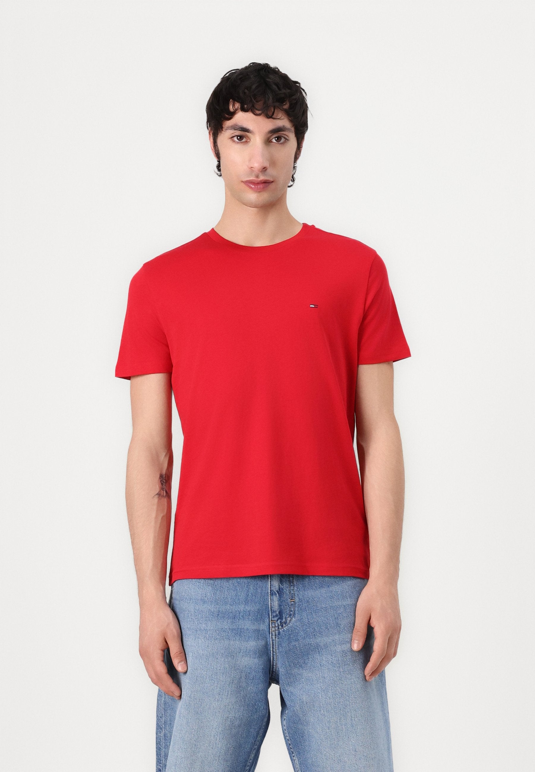 SLIM TEE  - Basic T-shirt - ecru/dark night navy/red