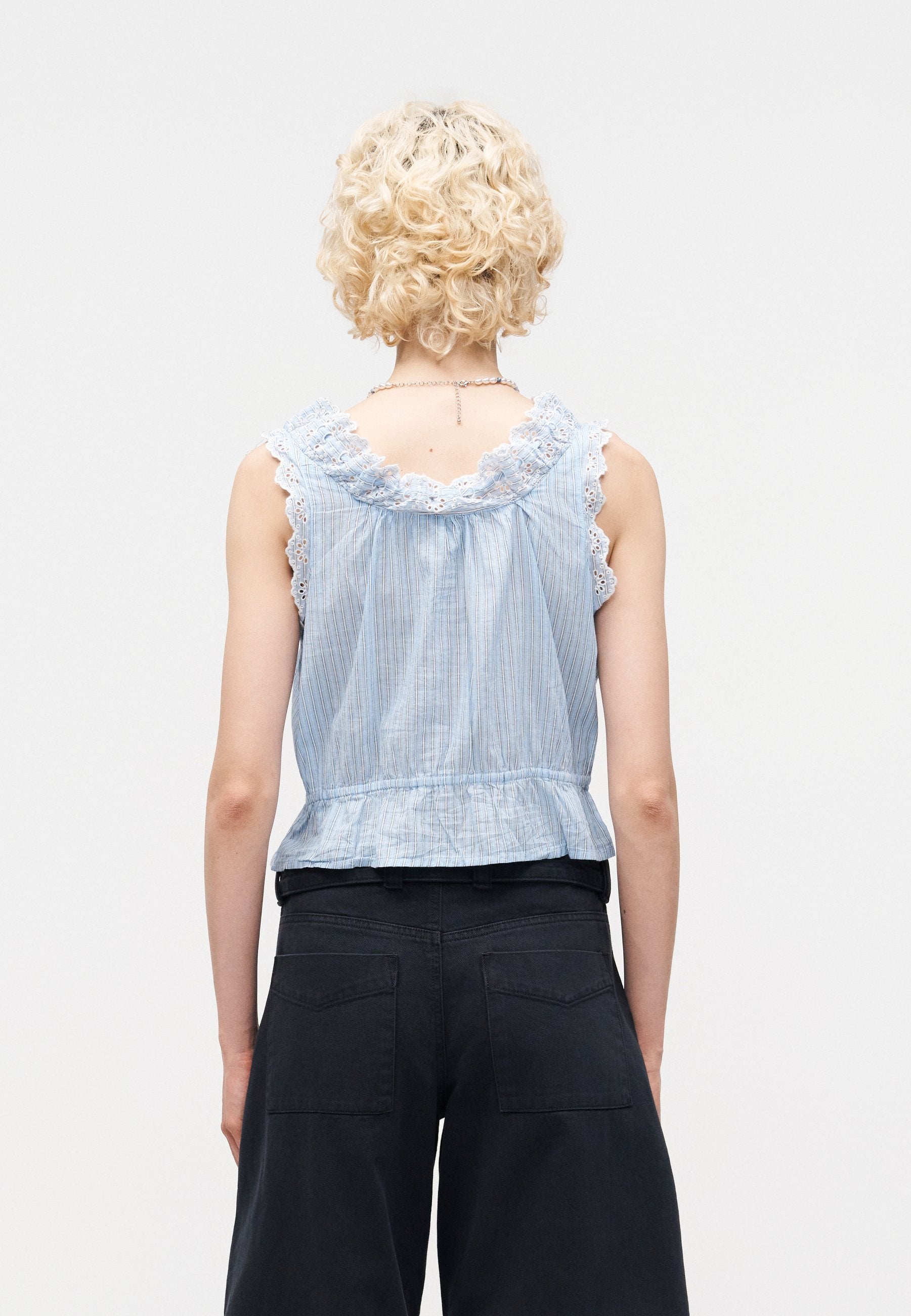 CINCHED TIE FRONT  - Blouse - blue/white